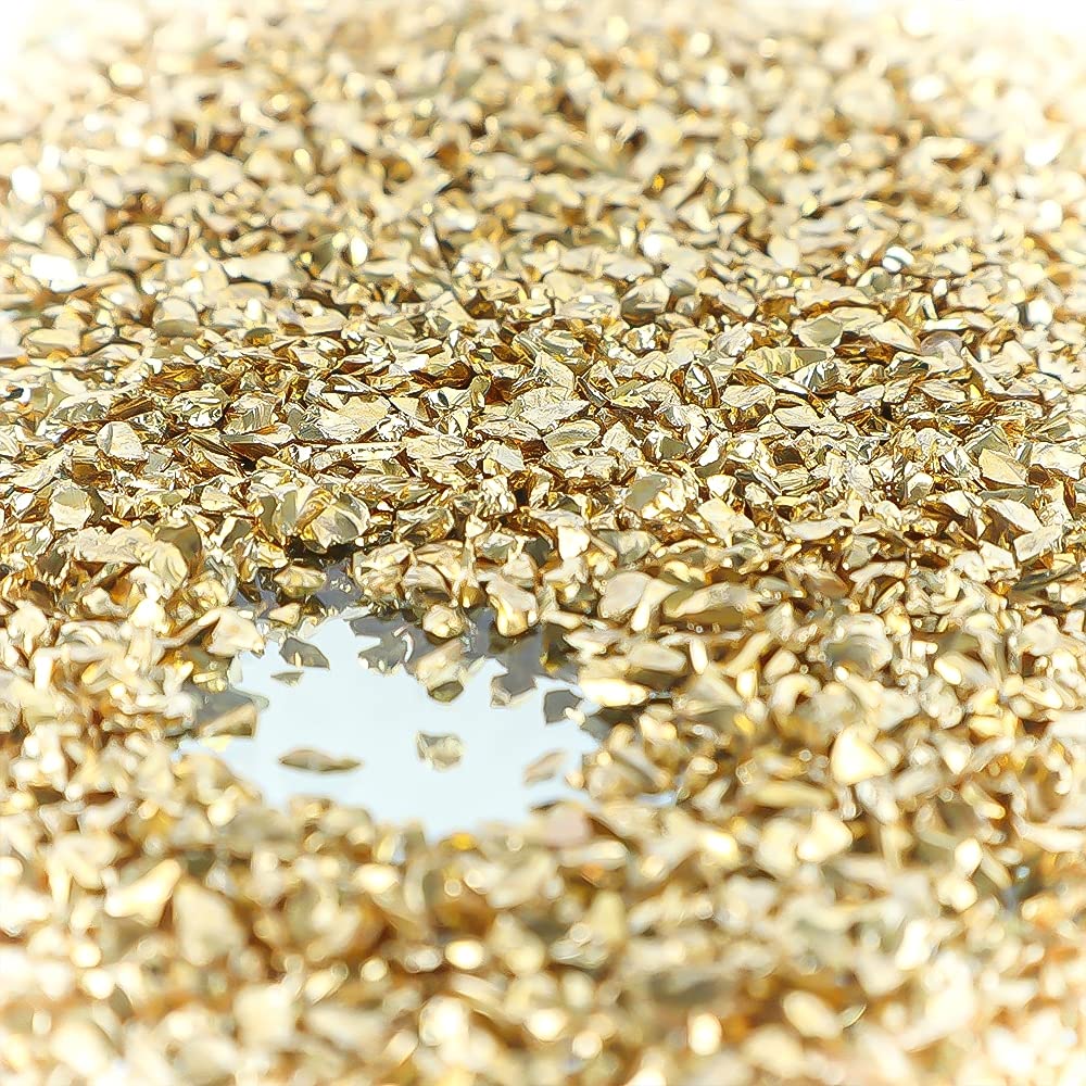 50g Gold Sequins Glitter Crushed Glass 2-4mm Irregular Broken Chips Sprinkles for Epoxy Resin Jewelry, Nail Art, Scrapbooking, Vase Filler, DIY Crafts, Home Decor, Wedding Party Decoration