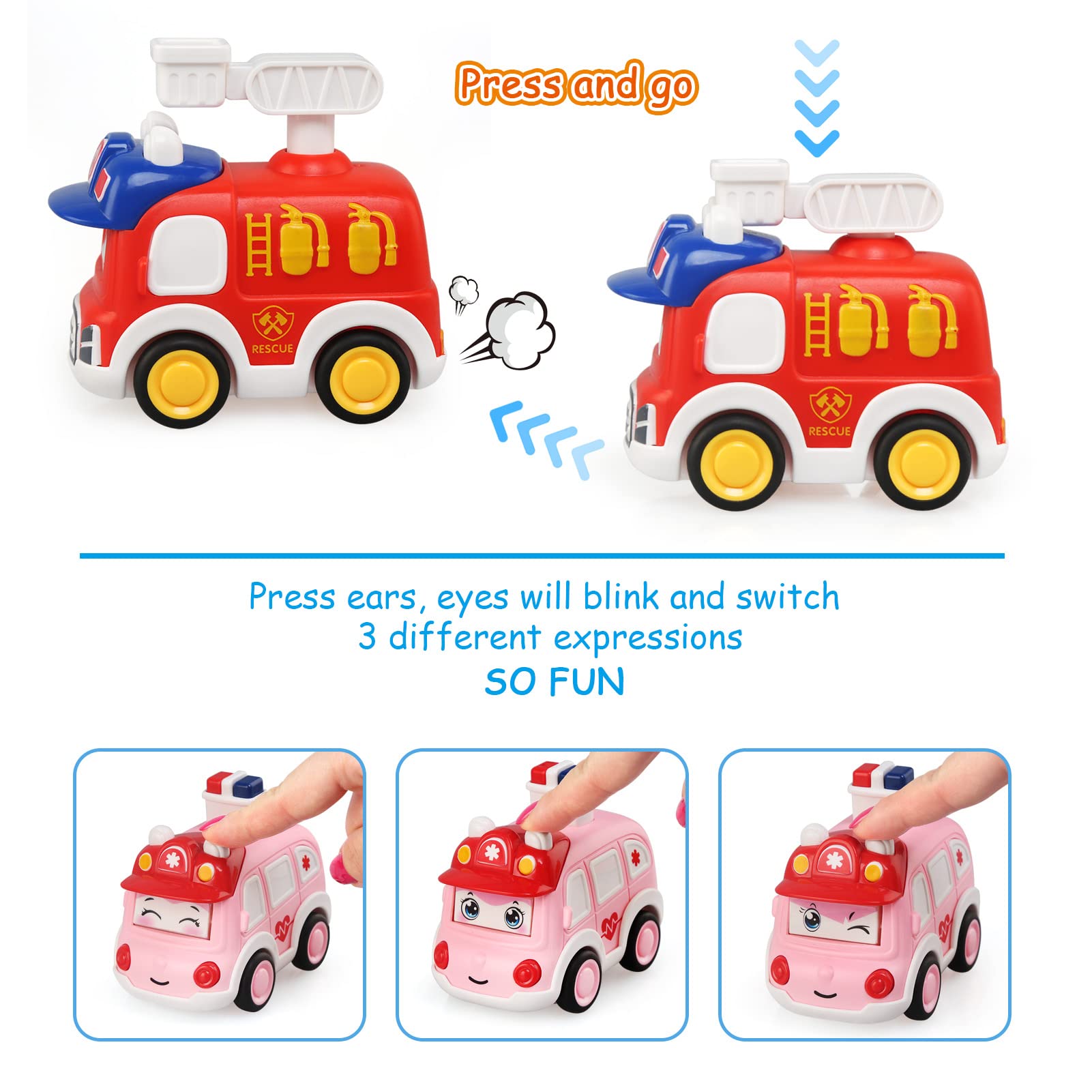 **Battery-Free Pull Back Toy Cars for 1 Year Old Boys – 6 Pack Friction Powered Press & Go Vehicles, Toddler Push Toys for First Birthday Gifts – Cute Cartoon Design for Indoor Play & Early Learning Fun**