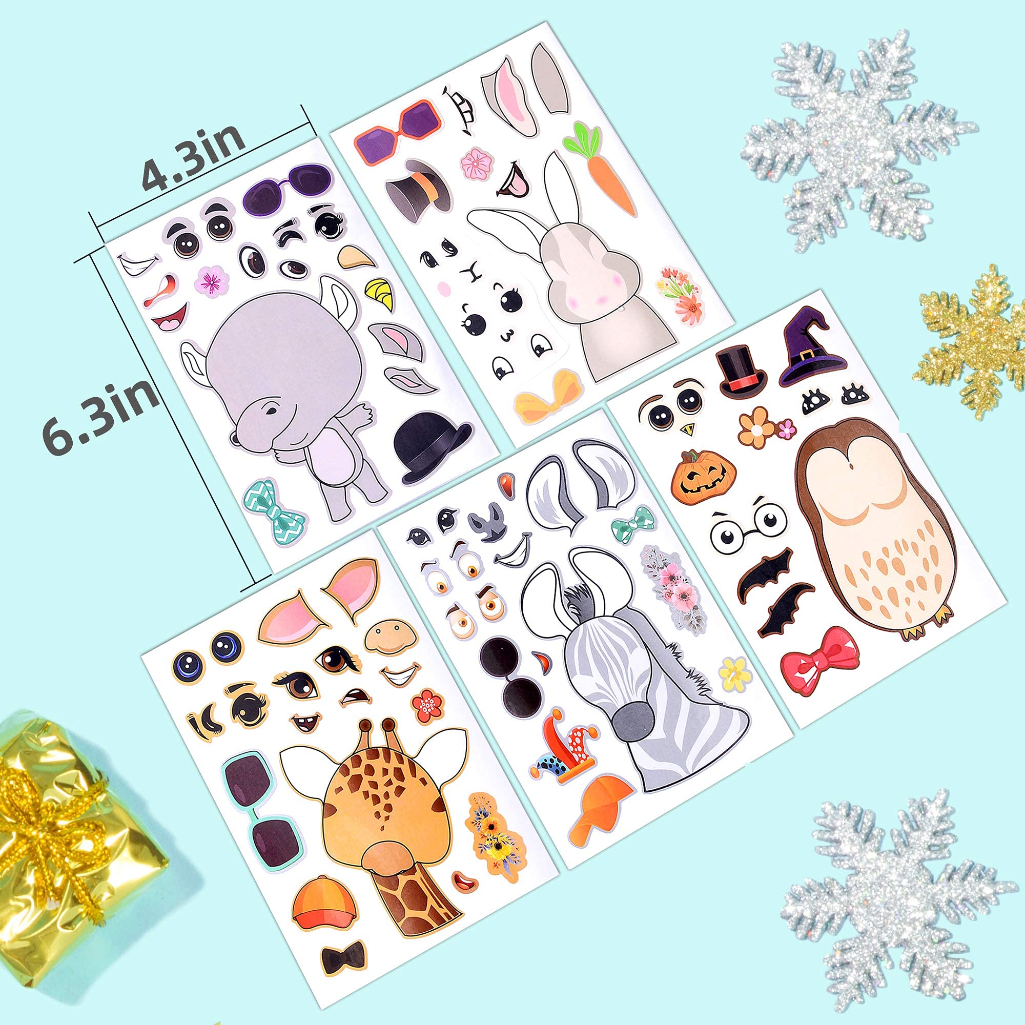 Kids Stickers - 2 Packs of 200 Cute Animal Face Stickers for Scrapbooking, DIY Crafts & School Projects | Fun Decals for Notebooks, Water Bottles & More