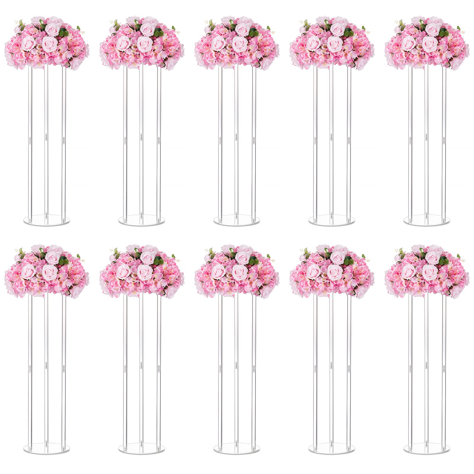 10pcs 23.6 Inch Tall Acrylic Wedding Vases - Elegant Geometric Centerpieces for Wedding Tables, Party Decorations & Floral Arrangements - Bulk Wedding Table Decor for Reception, Banquet & Special Events