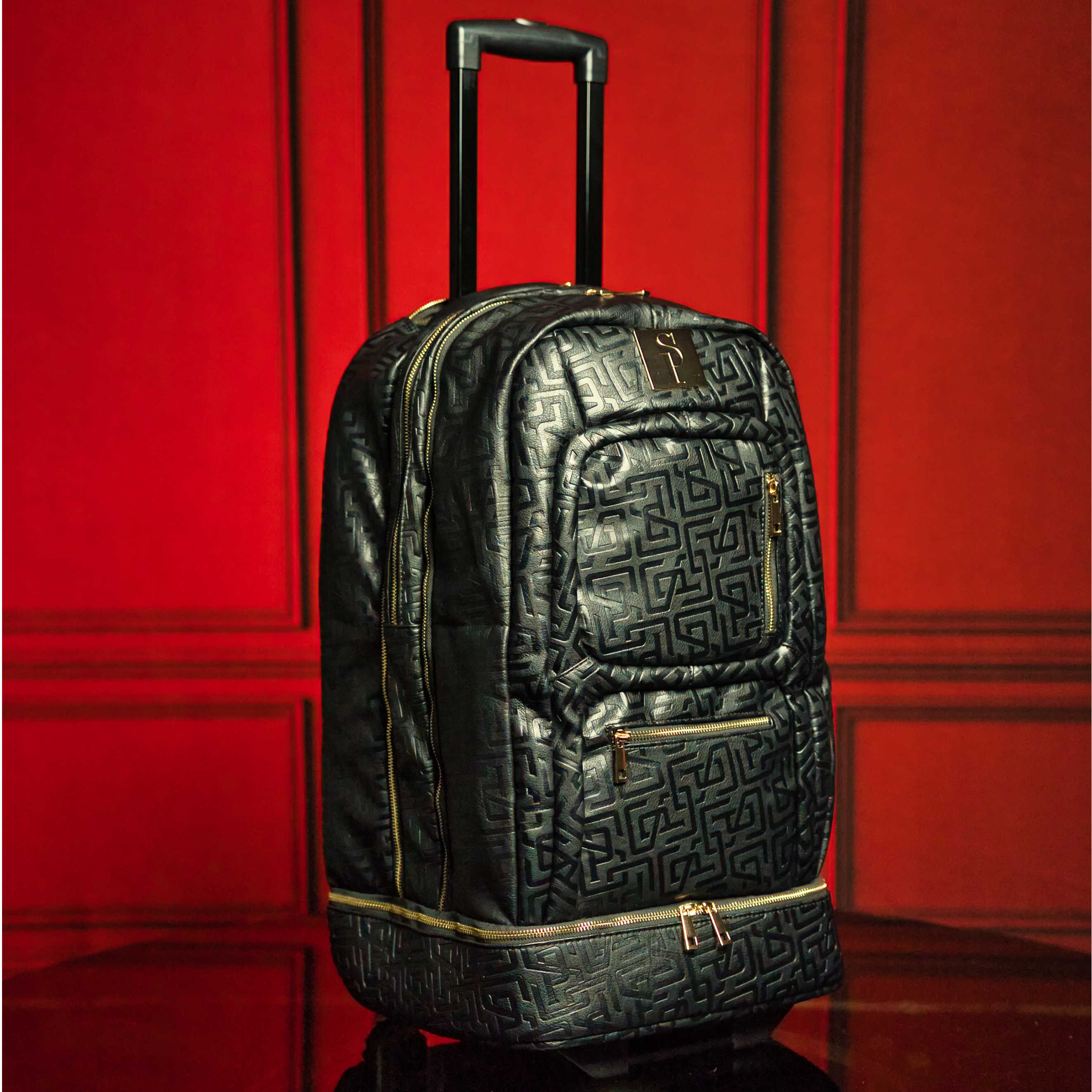 Luxury Monogram Leather Roller Bag & Duffle Set - Signature Designer Travel Luggage Collection for Business Trips & Weekend Getaways