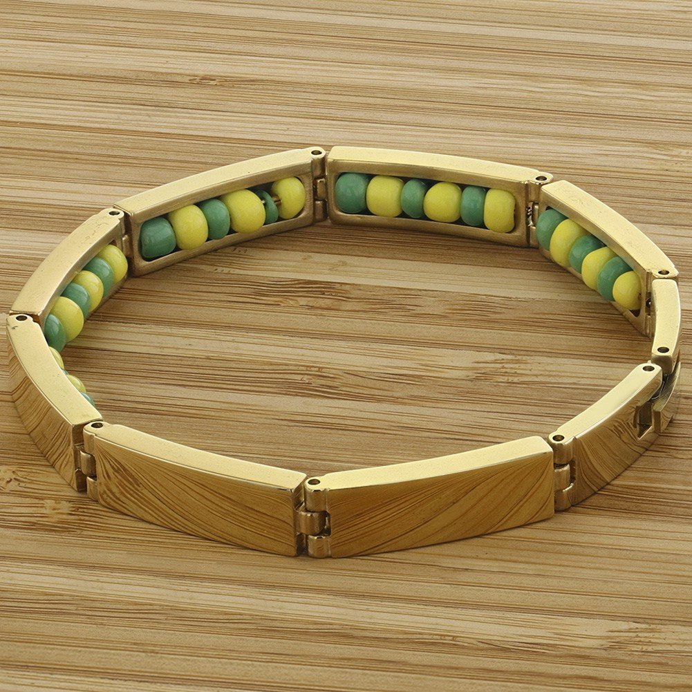 Stainless Steel Orula Bracelet - Green & Yellow Beads for Men & Women | Spiritual Jewelry Gift