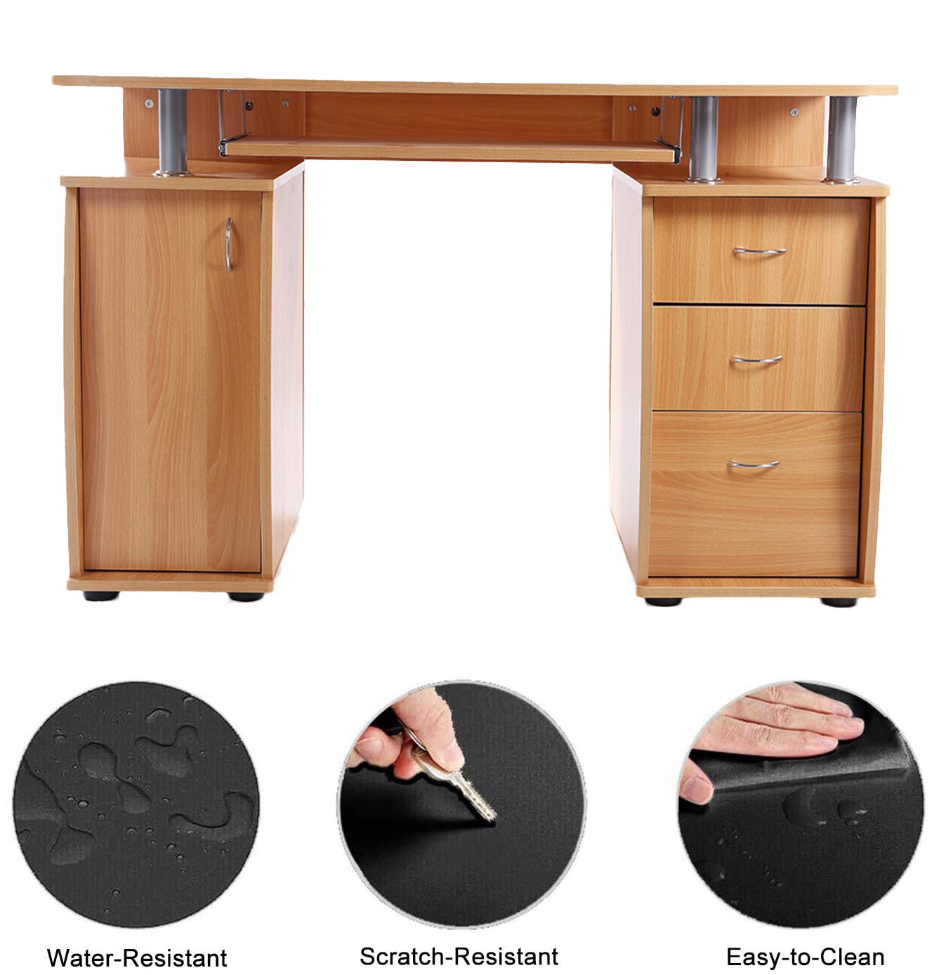Ergonomic Computer Desk with Storage Drawers, Keyboard Tray & Cabinet Door - Sturdy Wooden Study Desk for Home Office, Gaming & Remote Work - Perfect for Small Spaces & Student Dorm Rooms