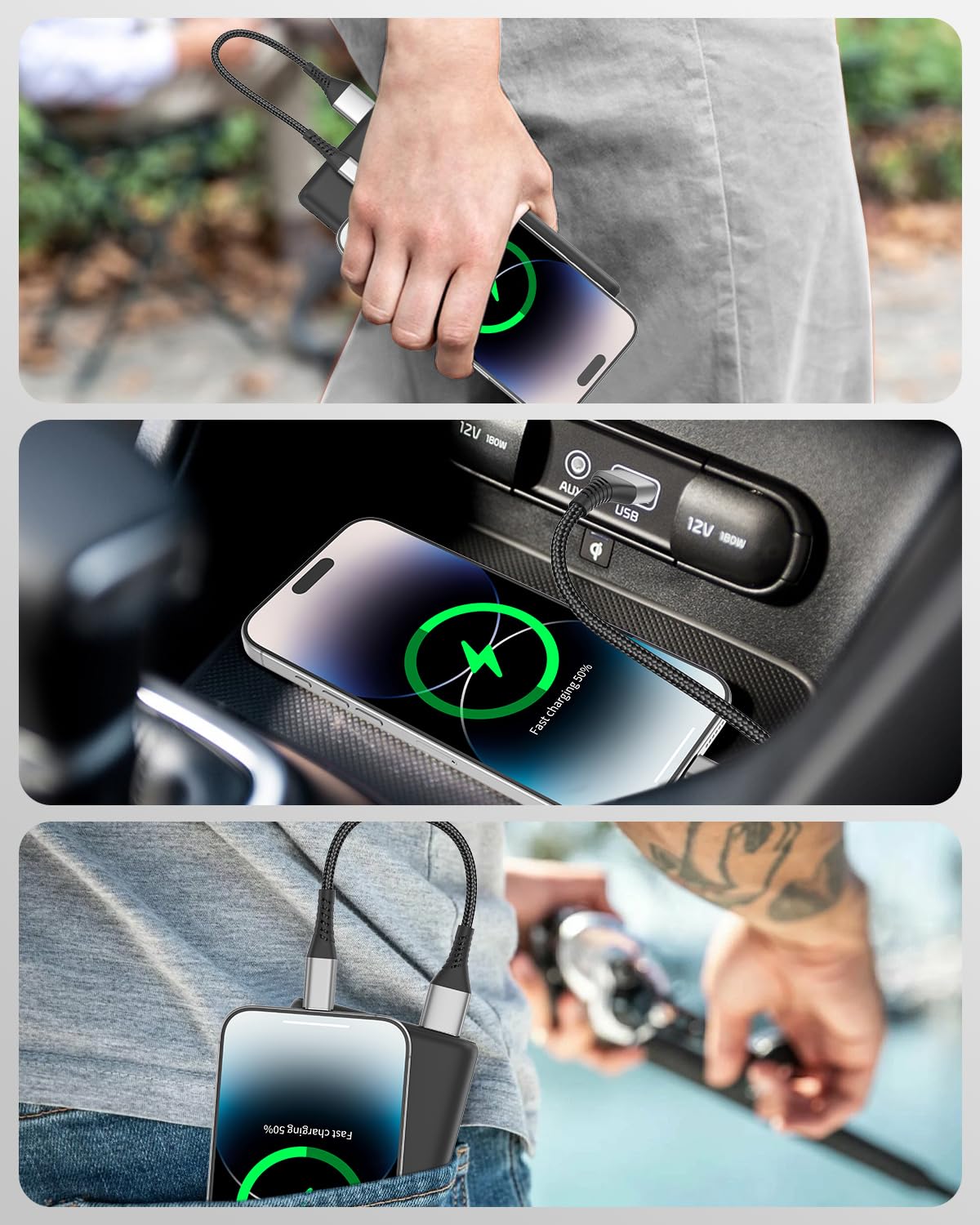 6 Inch Short USB C Cable Fast Charging 2 Pack - 0.5ft USB A to USB C Braided Cable, 3A High-Speed Charging for iPhone 15/16 Pro Max, Samsung Galaxy S24/S23, Google Pixel, iPad - Perfect for Travel, Car, Office & Home Charging