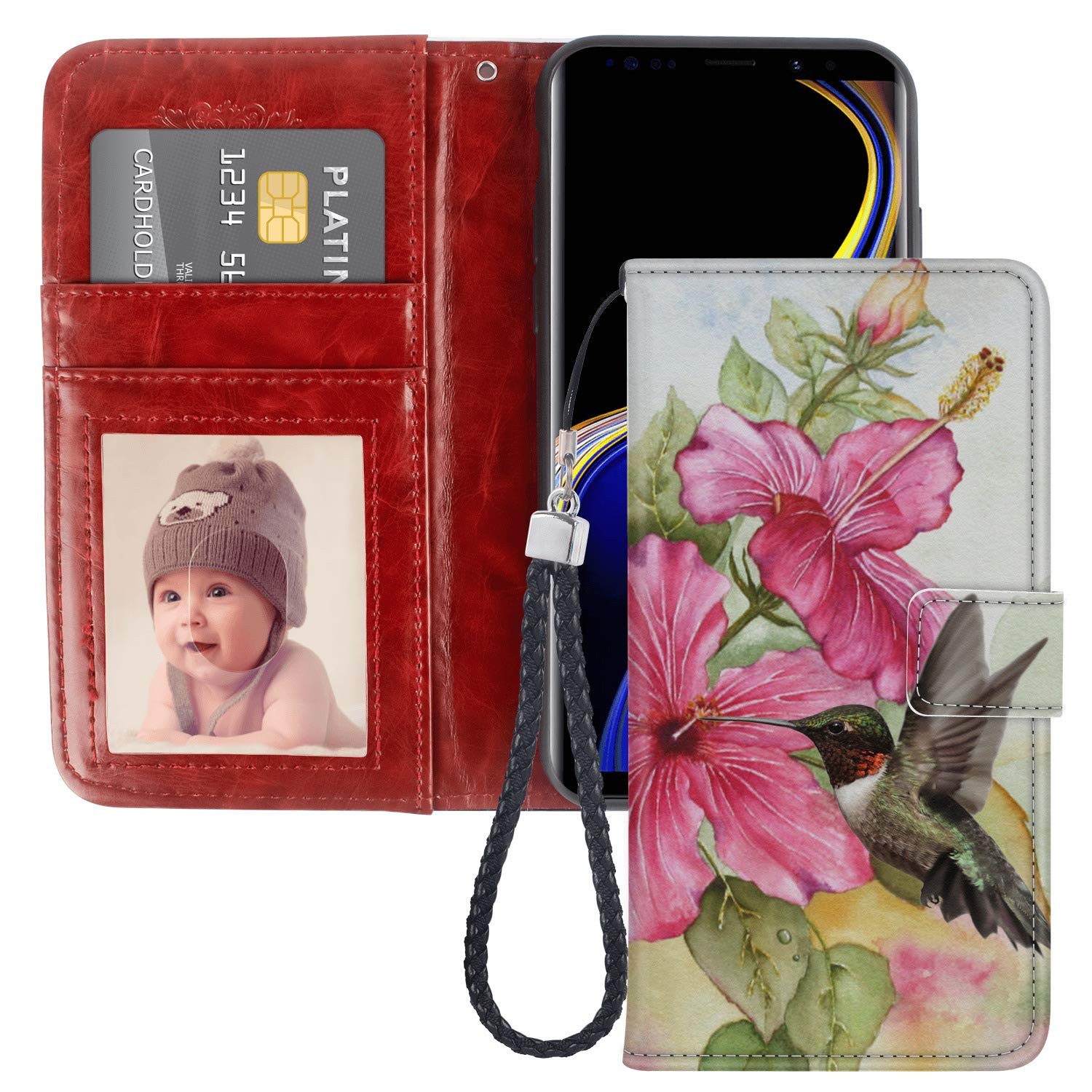 Samsung Galaxy Note 9 Wallet Case - Premium PU Leather Flip Cover with Card Slots, Kickstand & Wrist Strap | Folio Protective Phone Case for Business & Travel Use