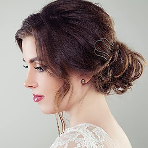 6-Piece Alloy Hair Fork Clip Set - 87mm Side Comb & 4-Prong Updo Bun Hairpins for Women (Black & Bronze) | Perfect for Wedding, Party & Everyday Hairstyling Accessories