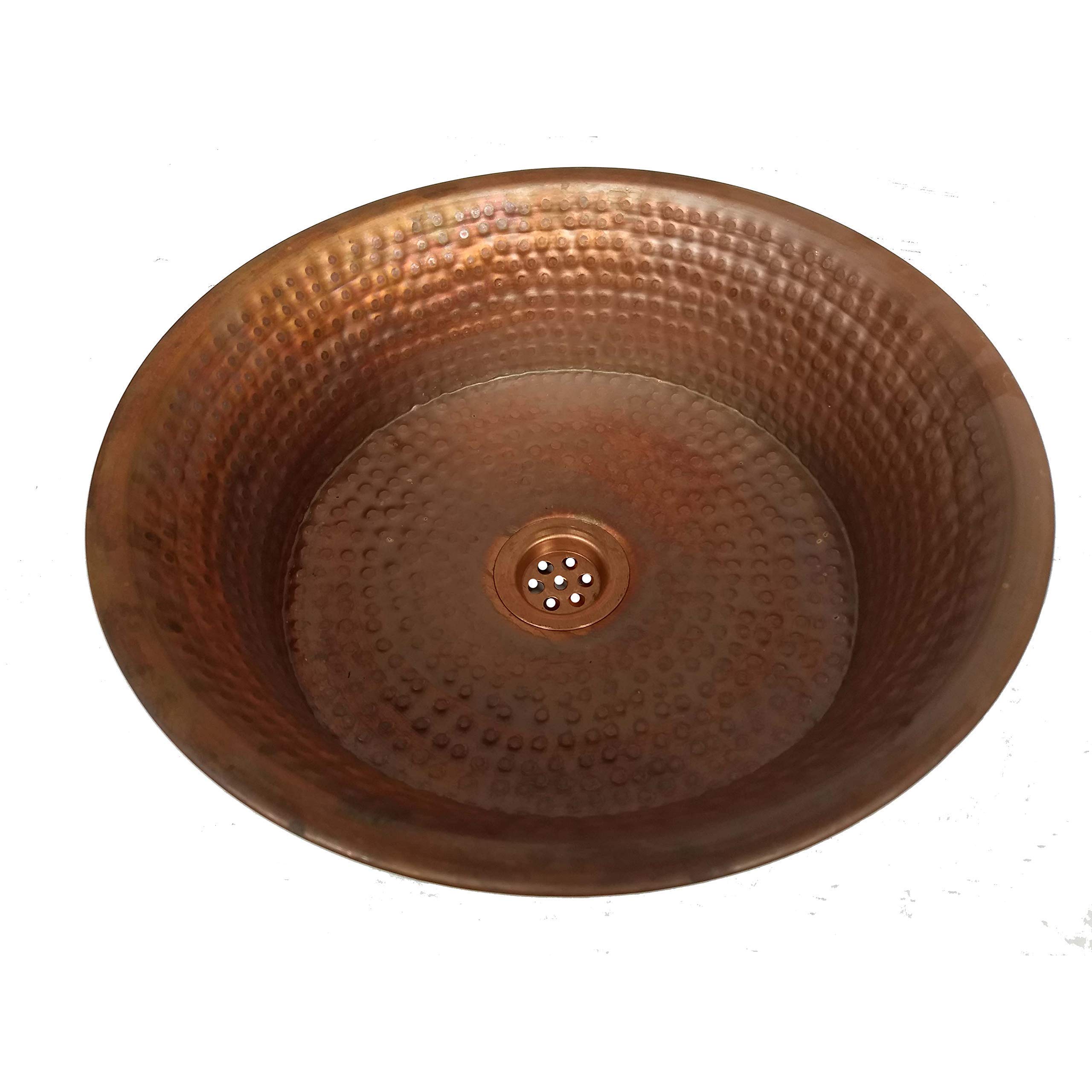 Hand Hammered Pure Copper Bathroom Sink Bowl - Rustic Farmhouse Vessel Lavatory Basin for Bathroom Vanity, Powder Room, or Outdoor Wash Station - Perfect for Rustic, Industrial & Vintage Home Decor