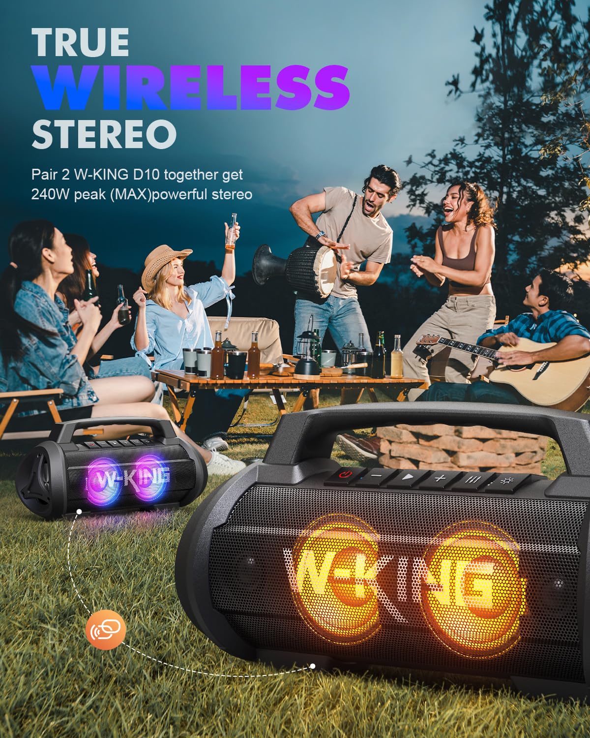 W-KING 120W Portable Bluetooth Speaker with Deep Bass, 70W Loud Wireless Outdoor Boombox - Waterproof IPX6, 42H Playtime, RGB Lights, Power Bank for Party, Beach, Camping & Home Use