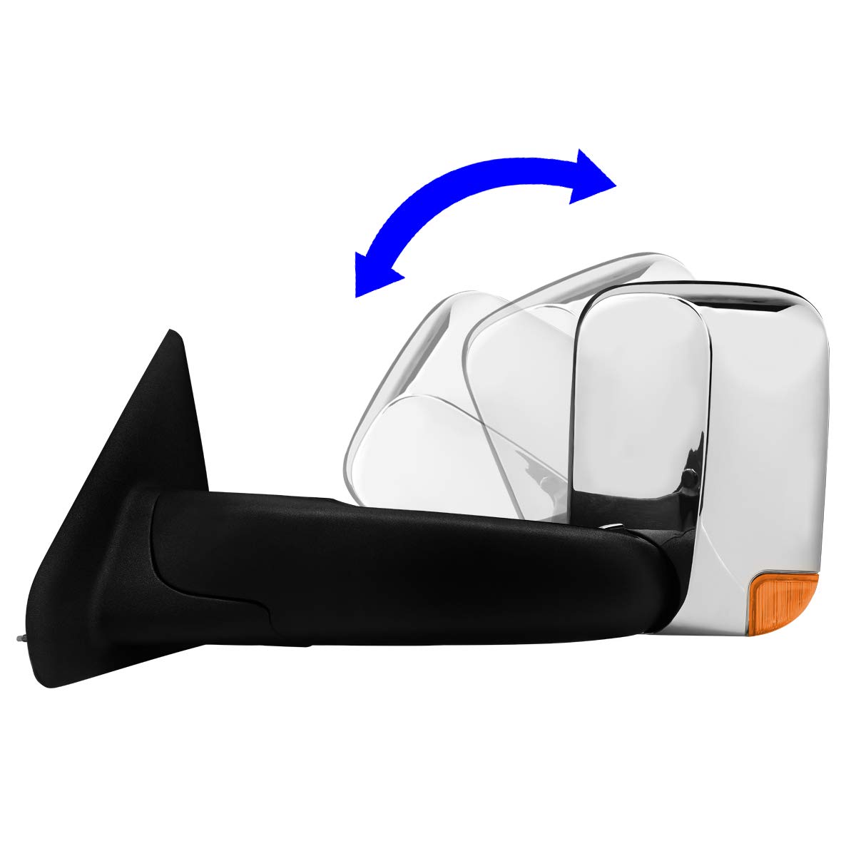 DNA Motoring TWM-023-T999-CH-AM Chrome & Amber LED Towing Mirrors for 1994-1997 Dodge Ram 1500/2500/3500 - Power Adjustable, Enhanced Visibility for Safe Towing & Night Driving