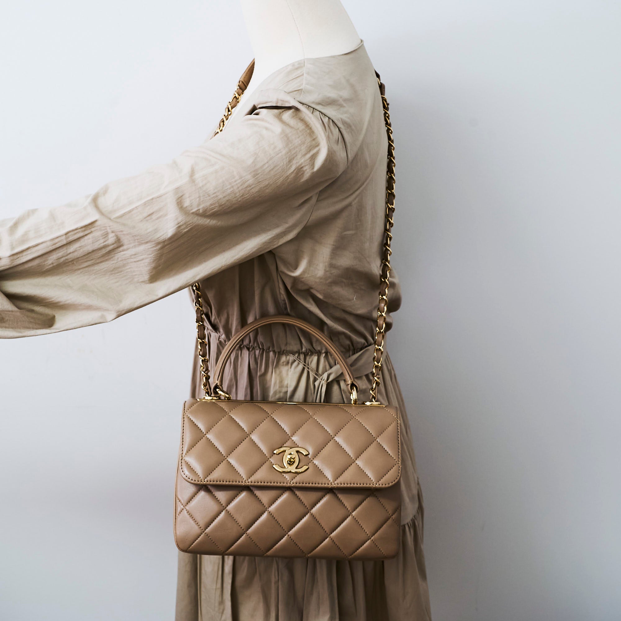 Chanel Small Trendy CC Lambskin Shoulder Bag in Beige - 23 Series | Luxury Designer Handbag for Women, Perfect for Evening Parties & Date Nights