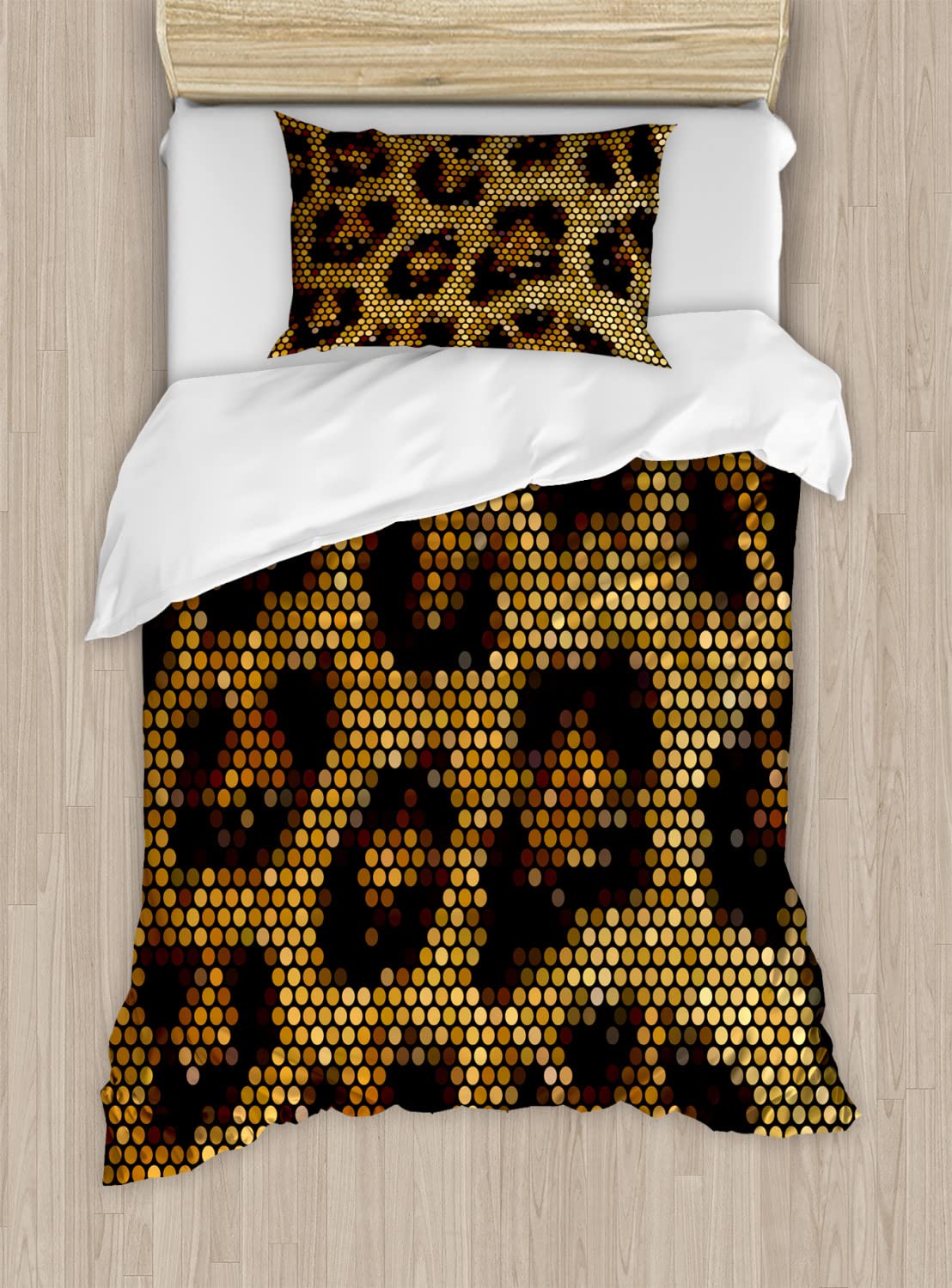 Ambesonne Psychedelic Duvet Cover Set - Queen Size 2-Pack with Leopard Print, Digital Dots & Trippy Art Designs | Includes 2 Duvet Covers & 4 Pillowcases in Apricot Dark Brown | Perfect for Bohemian Bedrooms, Music Festival Camping & Psychedelic Decor