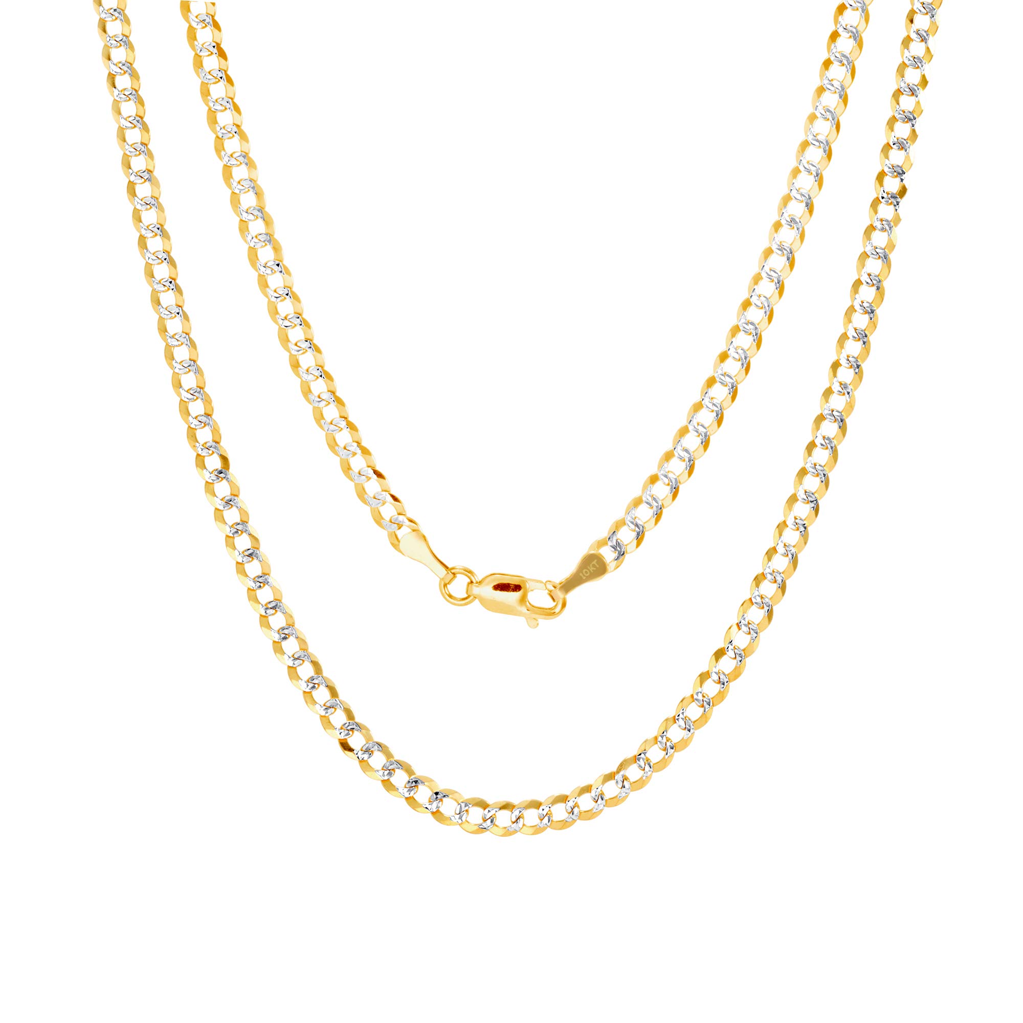 10K Real Yellow Gold Solid Cuban Curb Link Bracelet - 4mm Diamond Cut Pave Chain for Men & Women (7