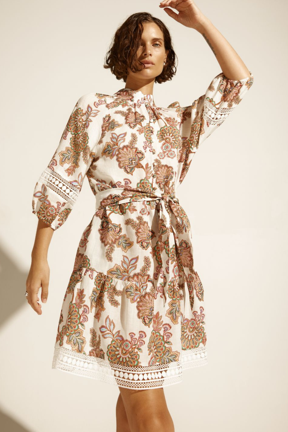 Alight Cream Paisley Short Sleeve Mini Dress - Floral Summer Party Dress for Women, Perfect for Beach Vacations & Date Nights