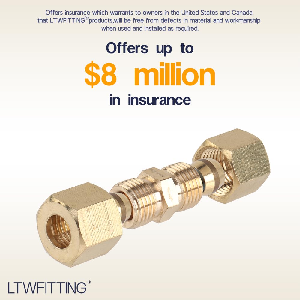 LTWFITTING 1/4-Inch OD Brass Compression Union Fitting (Pack of 300) - Perfect for Plumbing, HVAC, and Water Supply Systems