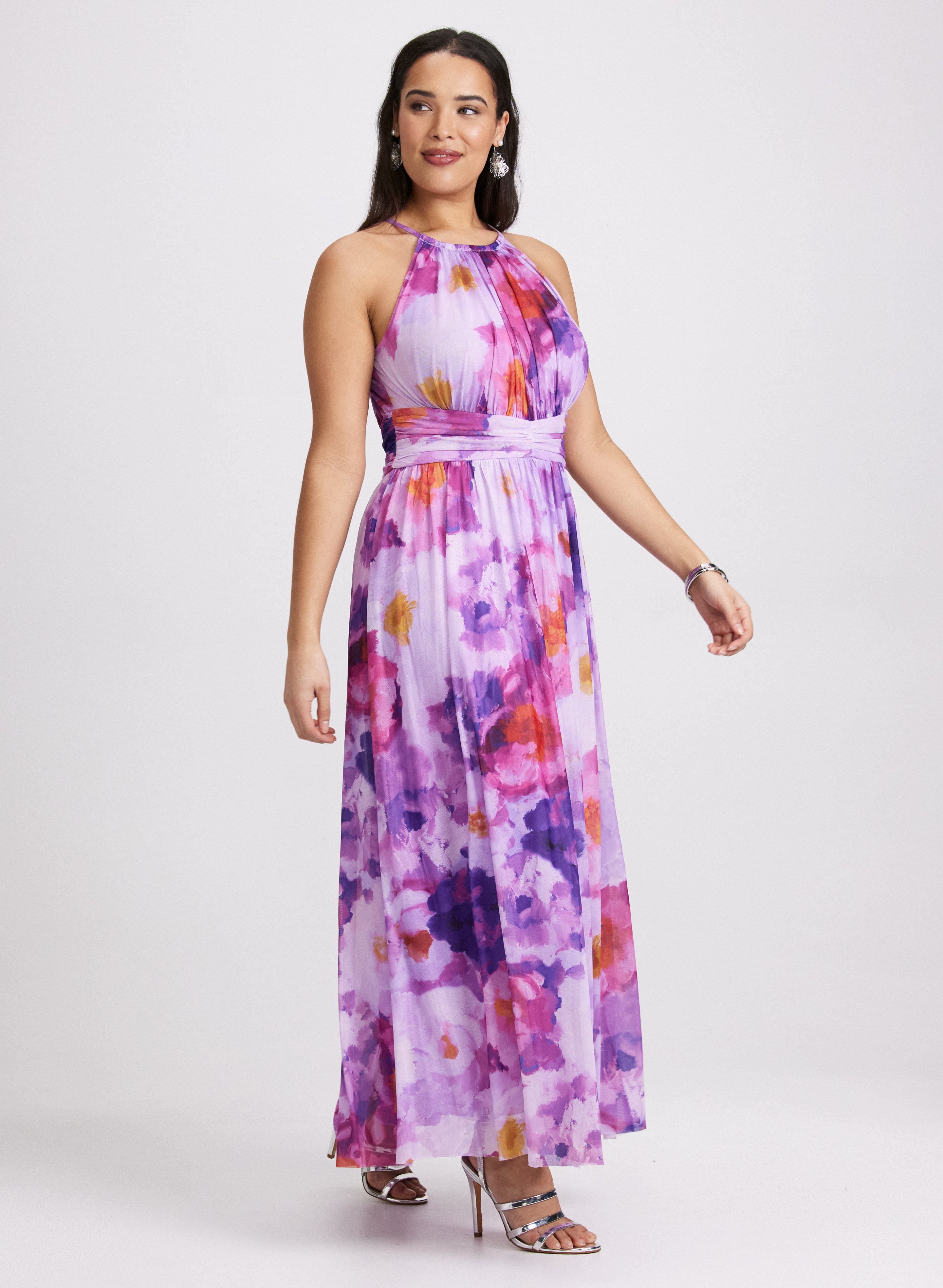 Elegant Floral Chiffon Dress for Women - Summer Boho Maxi Dress with V-Neck & Flowy Sleeves - Perfect for Beach Vacation, Wedding Guest, and Date Night
