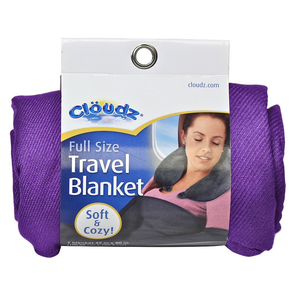Cloudz Compact Travel Blanket - Soft & Lightweight Deep Purple Blanket for Airplane, Car, Camping & Office Use