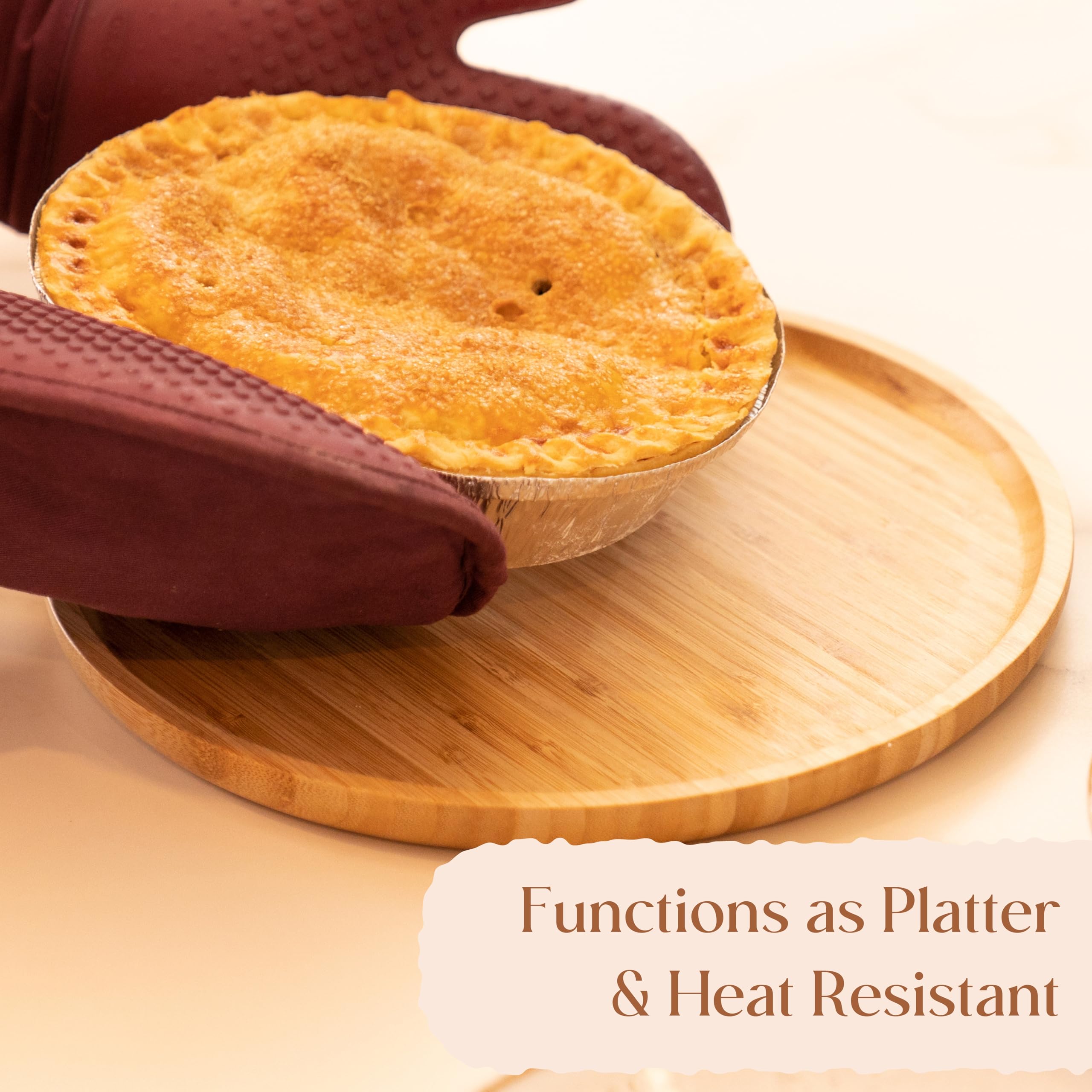 Eco-Friendly Bamboo Serving Platter - 9.8 Inch Round Wooden Tray for Fruits, Bread, Salad & Charcuterie | Perfect for Parties, Picnics & Home Entertaining