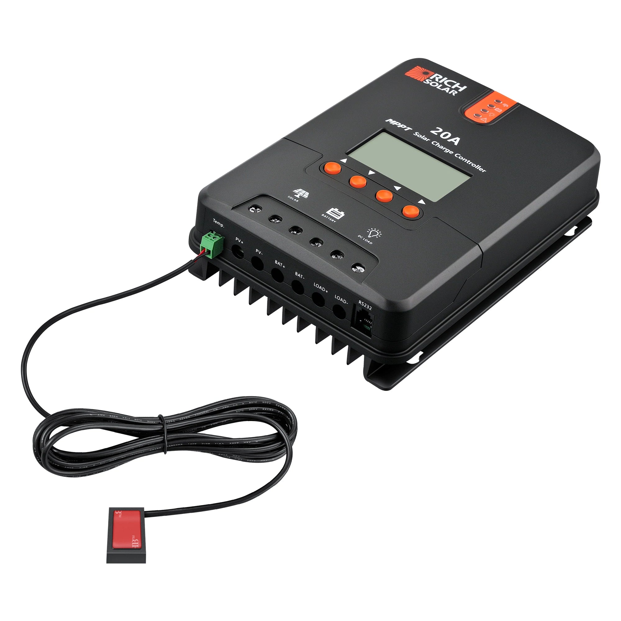 Rich Solar 20 Amp MPPT Solar Charge Controller for RV, Boat, Off-Grid Solar Systems - Efficient 12V/24V Battery Charging with LCD Display