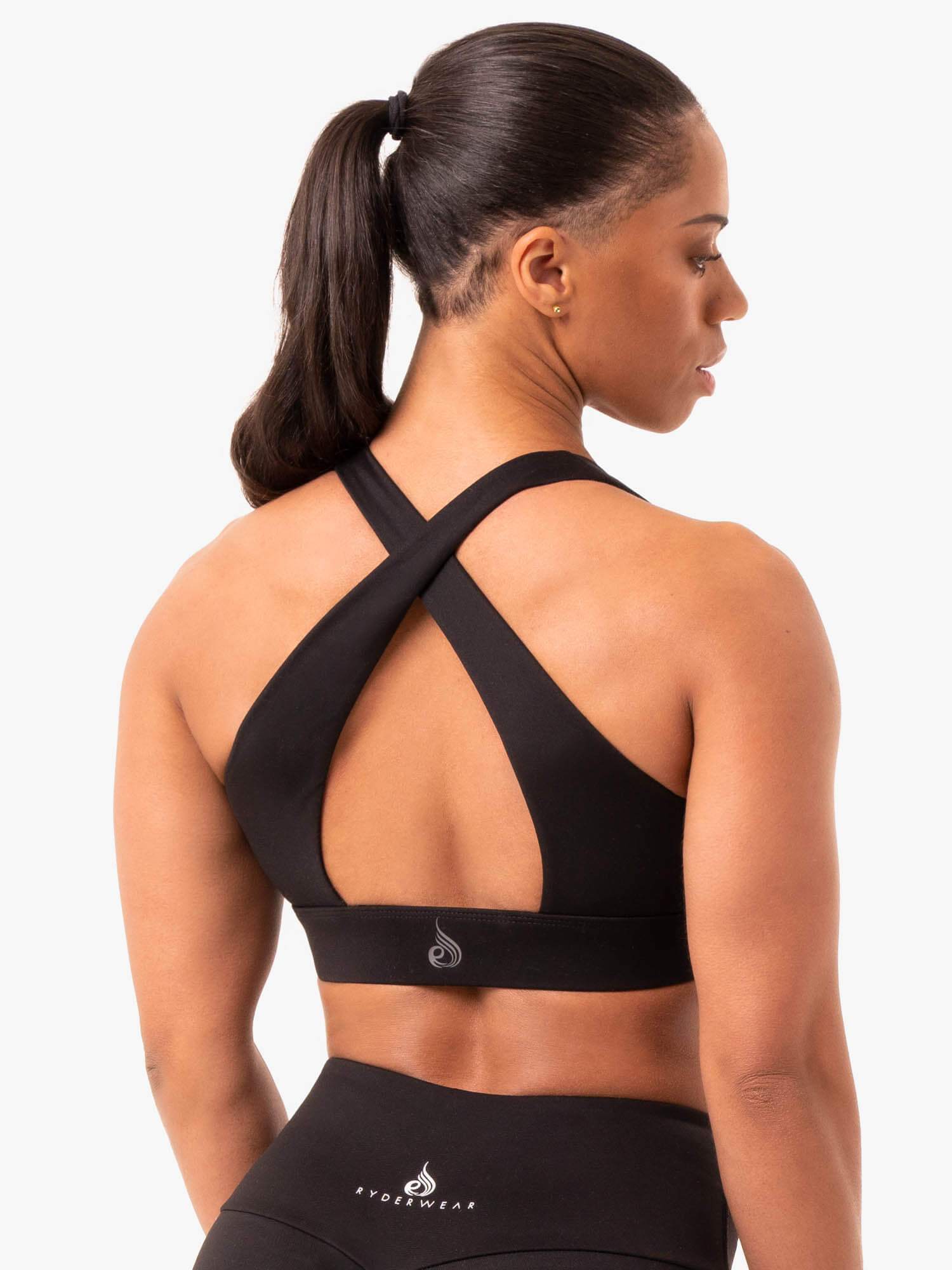 High Support Staples Cross Over Sports Bra for Women - Black - Perfect for Running, Yoga & Gym Workouts