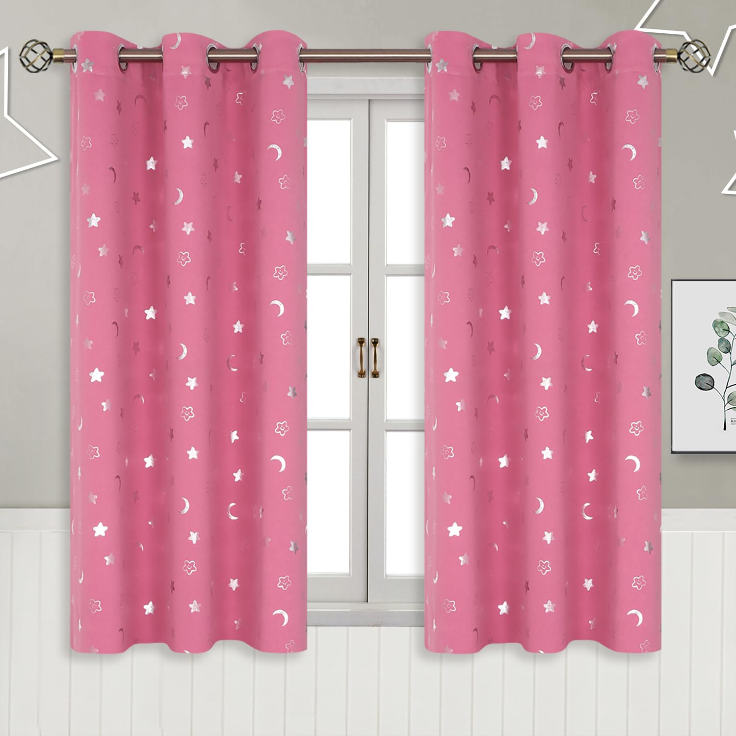 BGment Pink Star & Moon Blackout Curtains for Girls Bedroom - 54