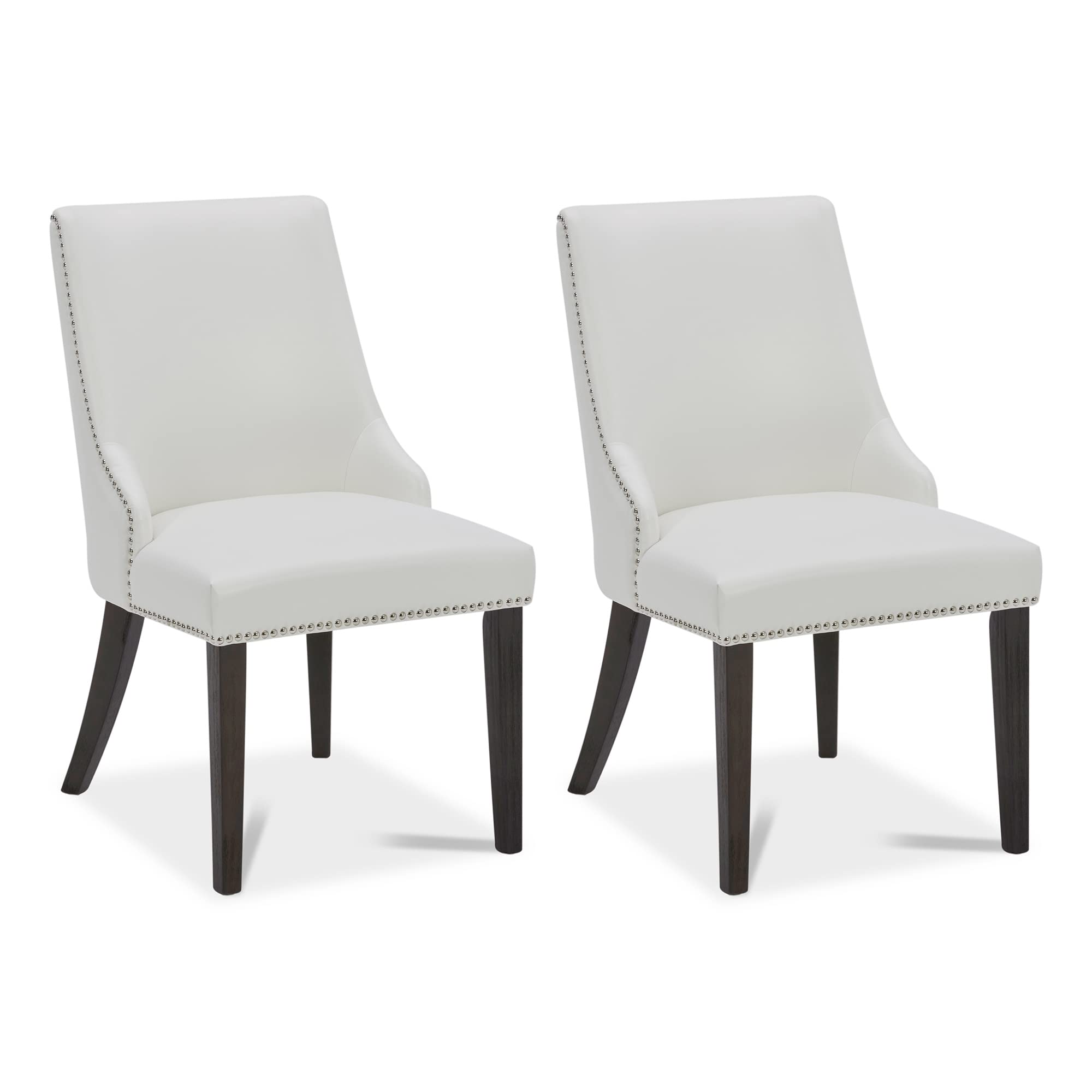 CHITA Farmhouse Dining Chairs with Nailhead Trim - Set of 2 White Faux Leather High Back Upholstered Chairs for Kitchen, Dining Room & Breakfast Nook | Comfortable Seating for Family Meals & Entertaining Guests