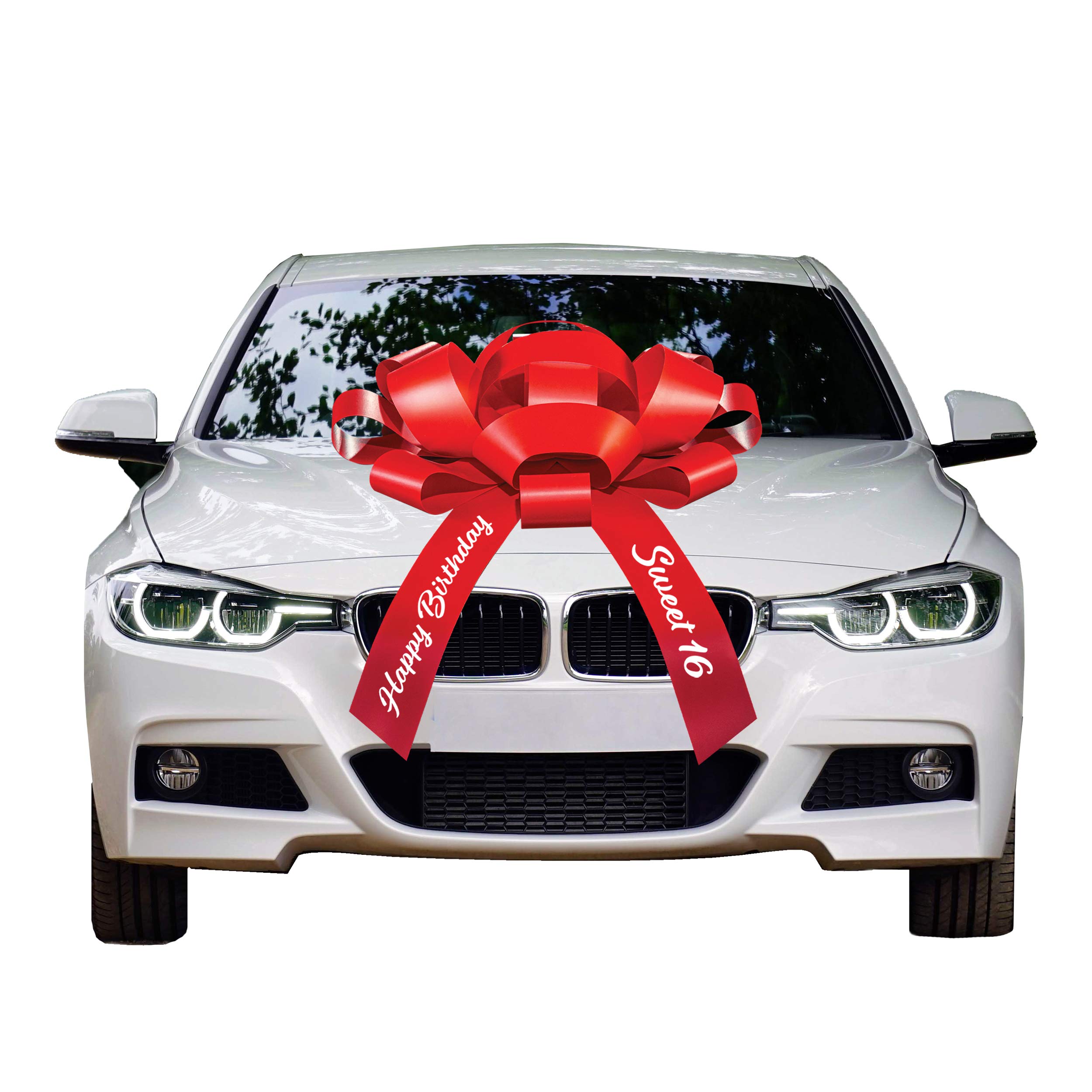 CarBowz Big Car Bow - Giant 30 Inch Red Vinyl Bow for Sweet 16 Birthday Decorations | Non-Scratch Magnetic Car Decoration | Weather Resistant Vehicle Accessory for Birthday Surprises, Graduation & Special Events