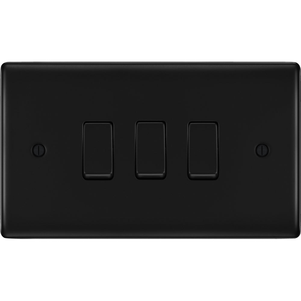 BG Nexus Metal Matt Black 3G 2W Light Switch NFB432 - Modern Electrical Switch for Home & Office Lighting Control