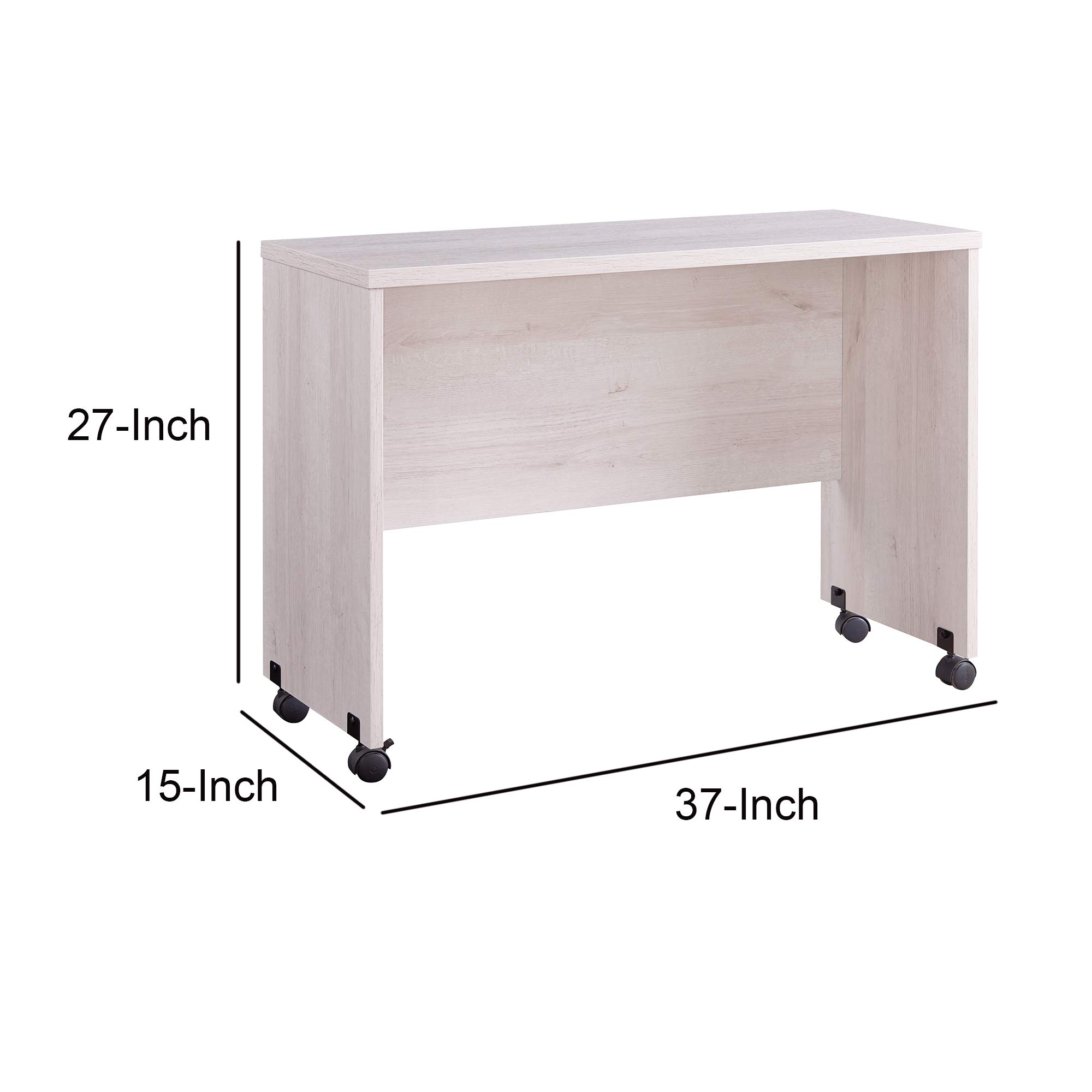 Benjara White Rectangular Wooden Desk with Casters & Grain Details - Home Office, Study, or Workspace Furniture for Modern Decor