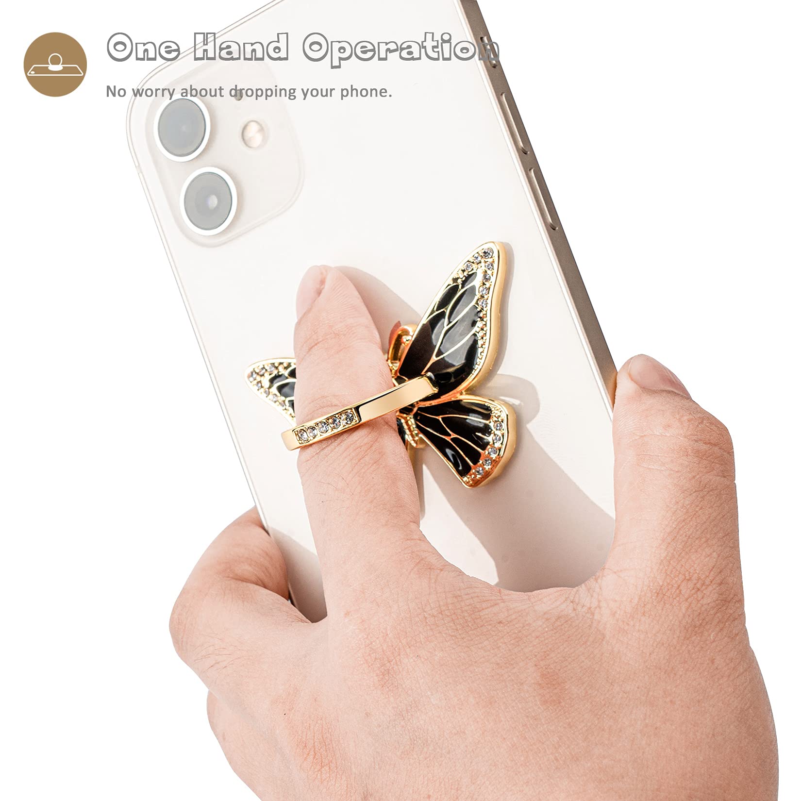 360° Rotating Metal Phone Ring Grip - Compatible with iPhone & Android for Secure One-Hand Use