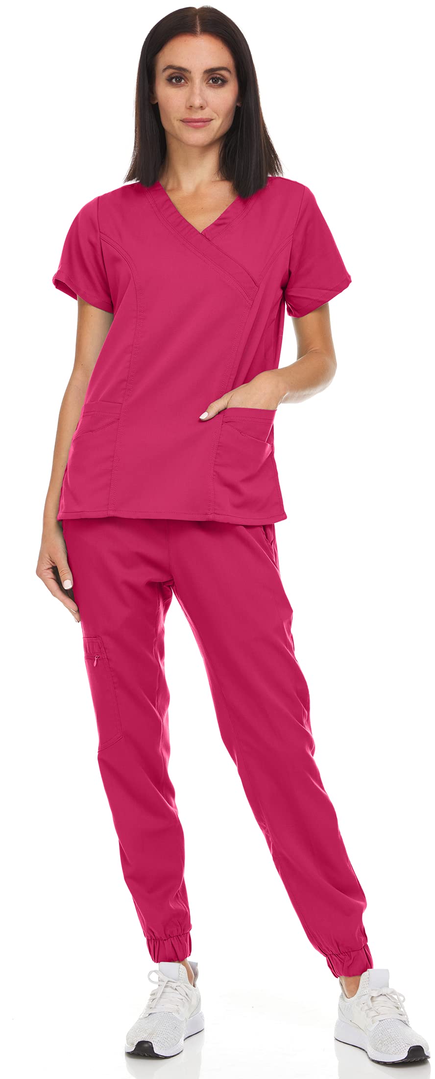 MediChic Women's Stretch V-Neck Jogger Scrubs Set - 12+ Colors | Comfortable Medical Uniform for Nurses & Healthcare Professionals