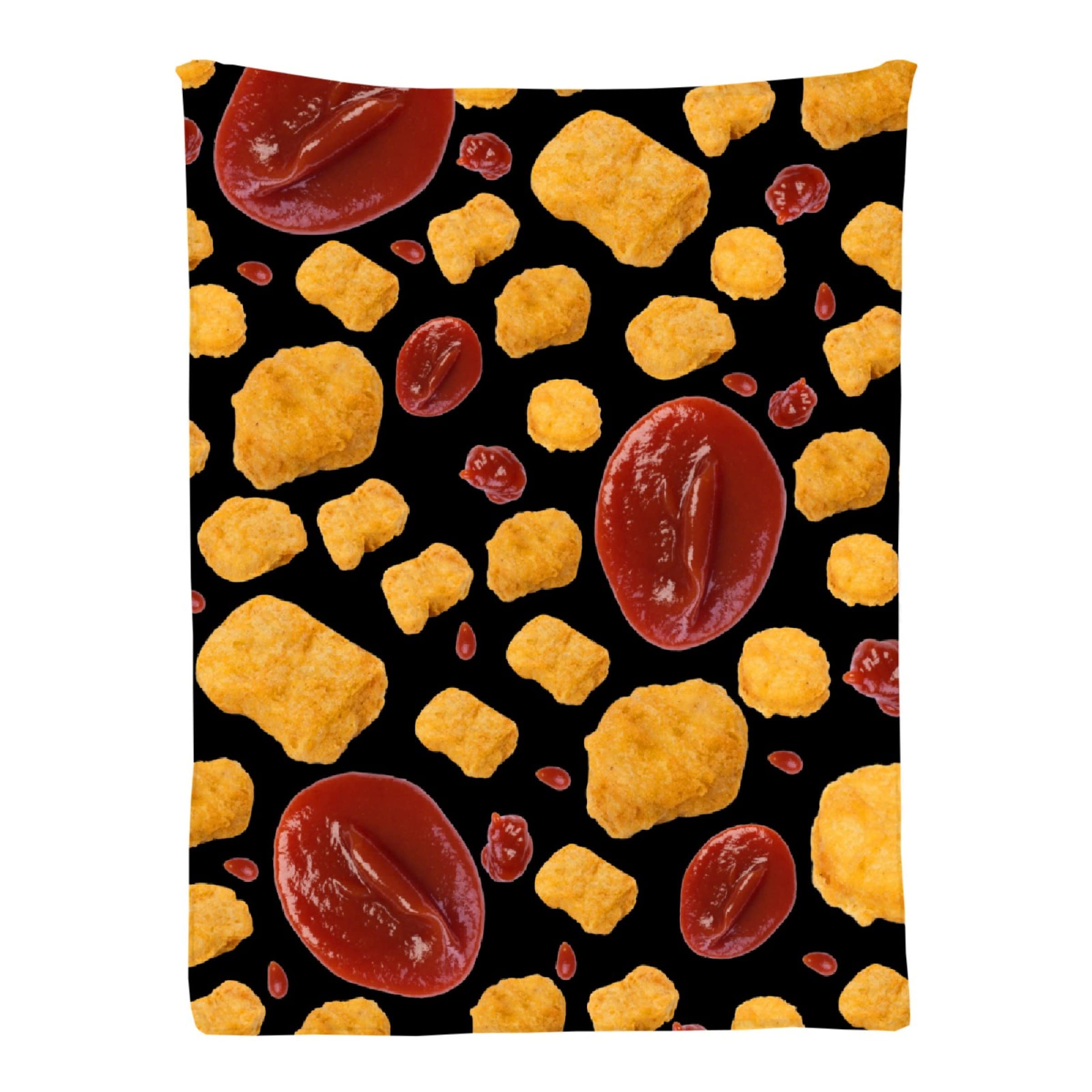 Yakujo Chicken Nuggets Ketchup Pattern Lightweight Flannel Fleece Blanket - 120x90 Inches, Machine Washable, Soft Cozy Throw for Home, Office & Family Use - Perfect for Couches, Beds & Winter Snuggling