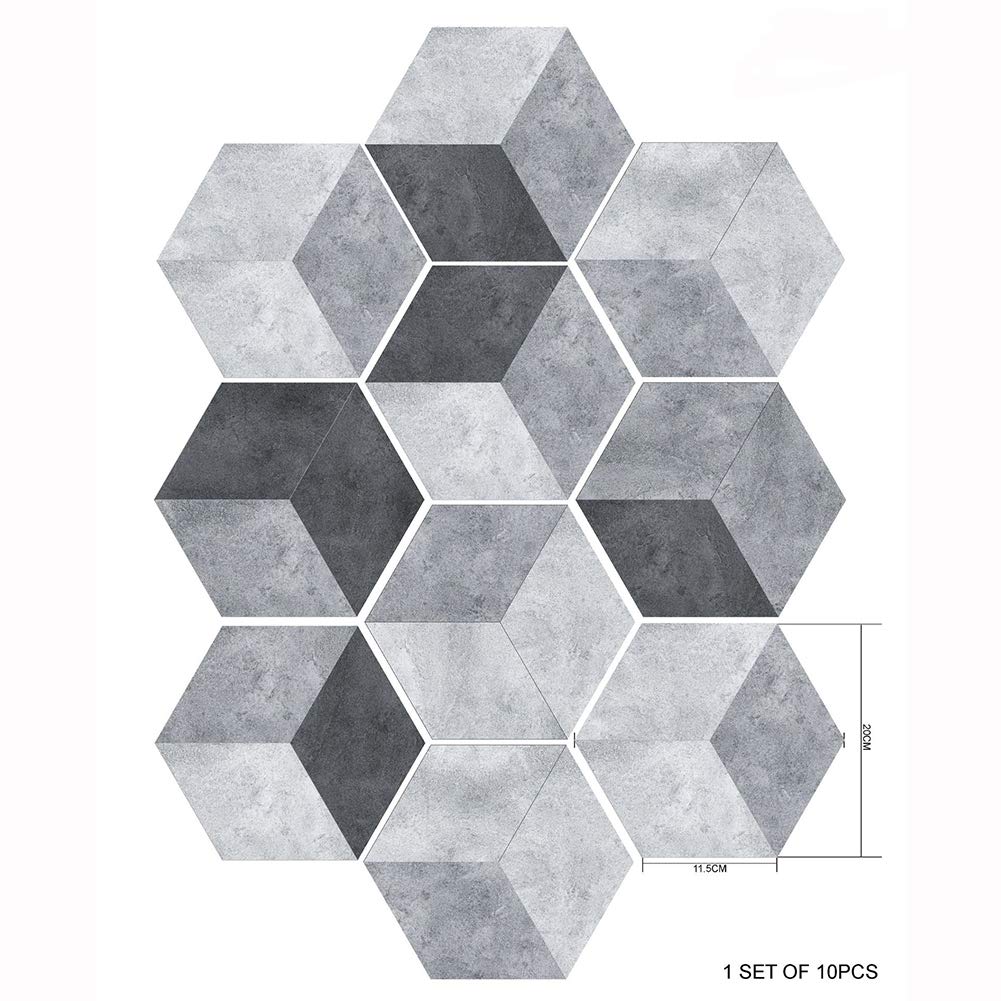 Hexagon Concrete Tile Stickers - Industrial Cement Style Grey Peel and Stick Floor Tiles for Bathroom, Kitchen, Home - Anti-Skid & Durable DIY Wall Decals | Perfect for Home Renovation, Rental Upgrades & Commercial Spaces