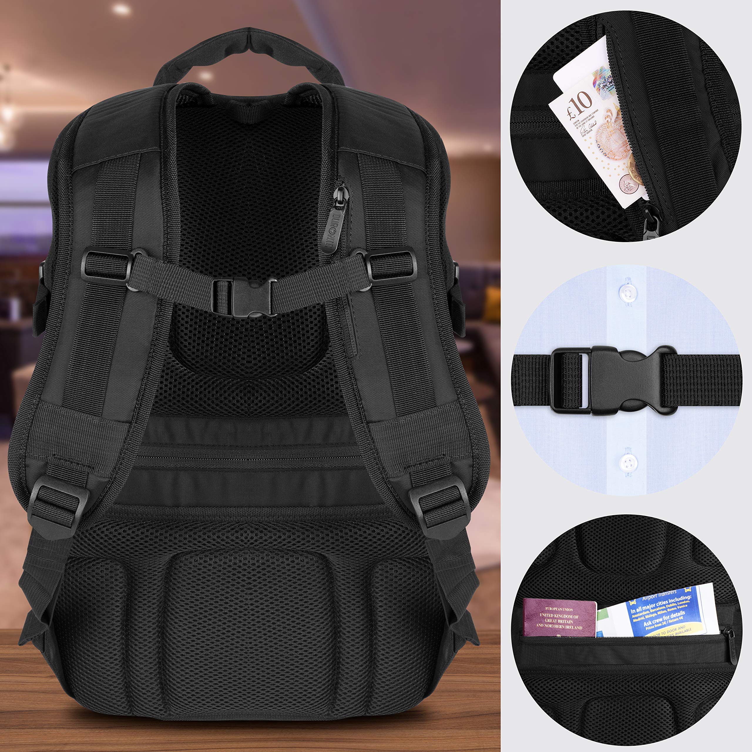 Duronic LB25 Underseat Carry-On Cabin Bag with Laptop Sleeve - Lightweight Travel Backpack & Hand Luggage for Airplanes (Fits United Airlines, Emirates, EasyJet, Virgin Atlantic) - Perfect for Business Trips, Weekend Getaways & Overnight Flights