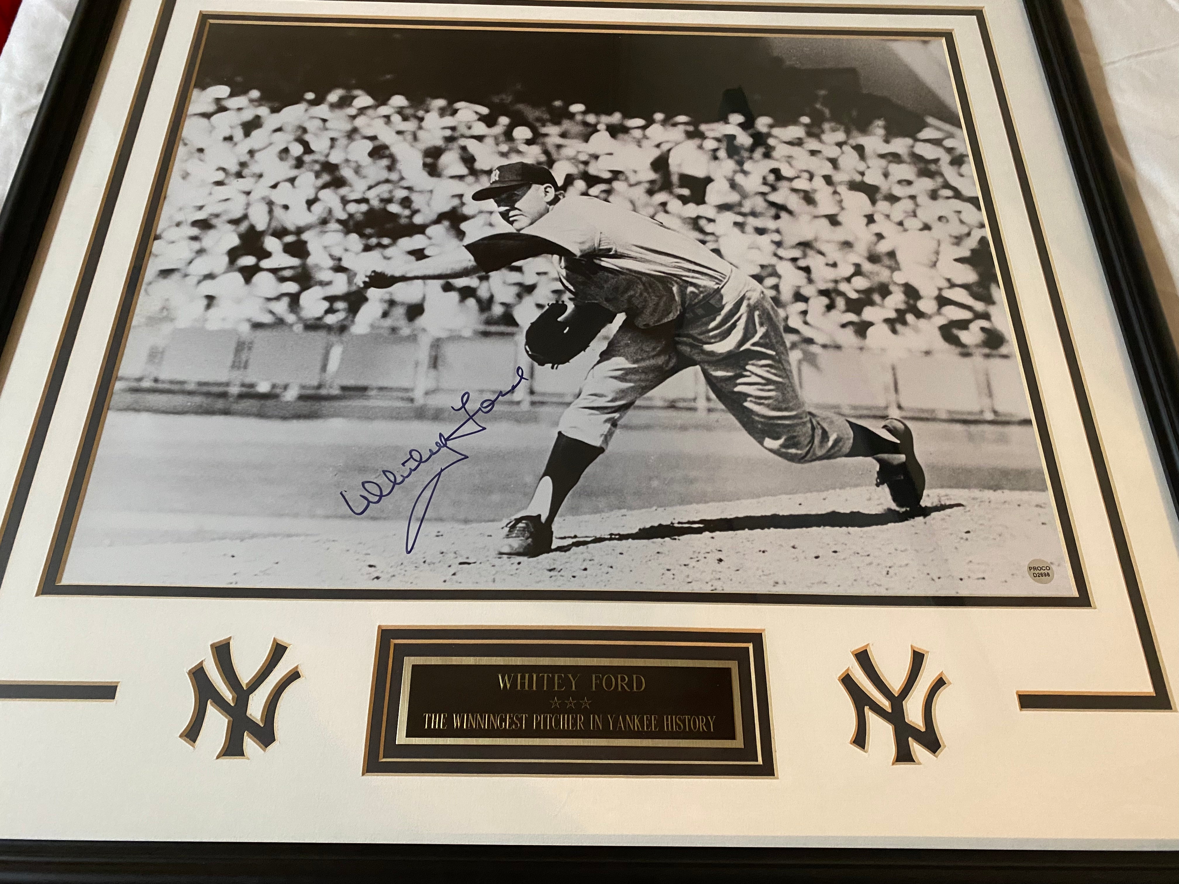 Authentic New York Yankees HOF Whitey Ford Autographed Framed Photo with ProCo COA #D2698 - Perfect for Sports Memorabilia Collectors & Yankees Fans Display