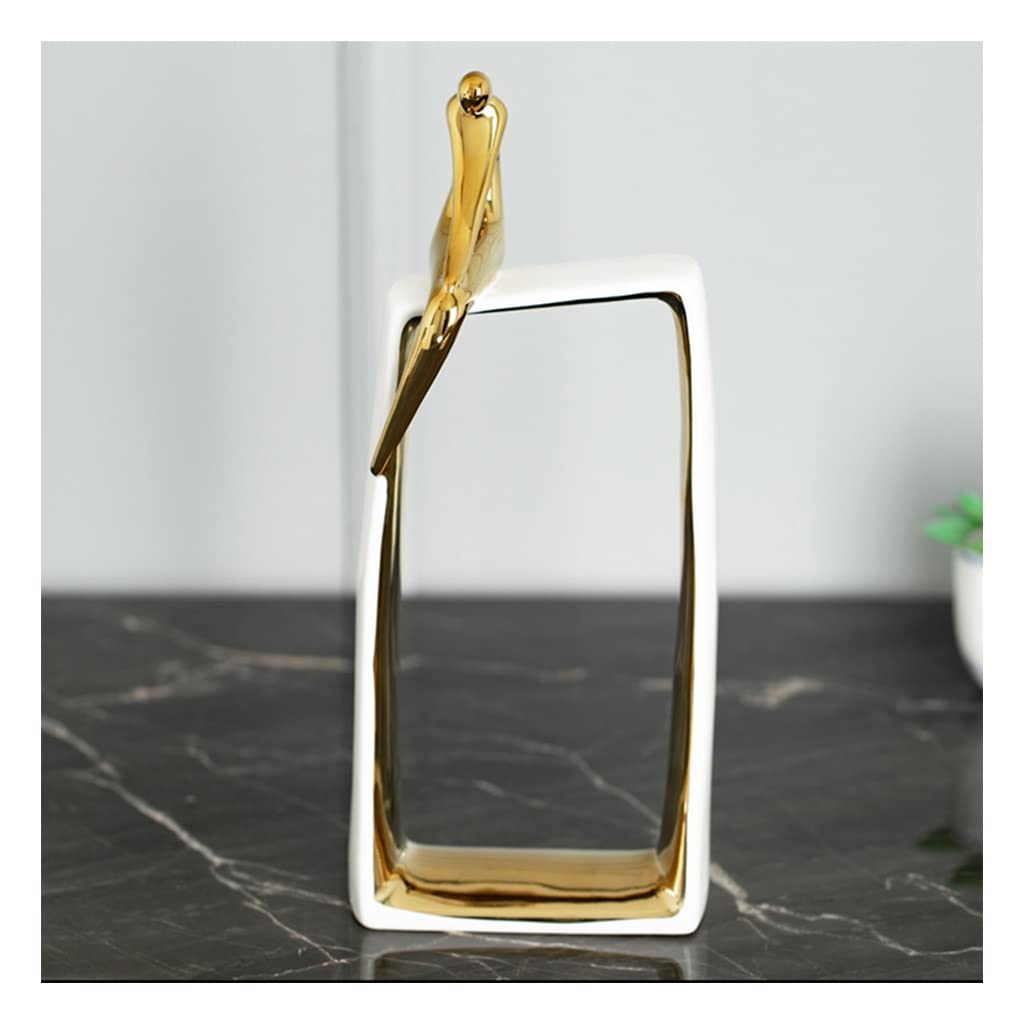 Ceramic Statue Table Decor - Gold Abstract Thinker Sculpture for Living Room, Bedroom & Shelf Decor | Meditation & Home Accents for Zen Spaces