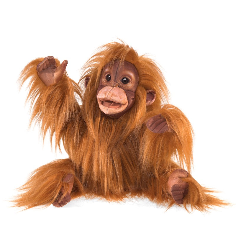 Folkmanis Baby Orangutan Hand Puppet - Realistic Stuffed Animal Toy for Kids, Storytelling & Educational Play