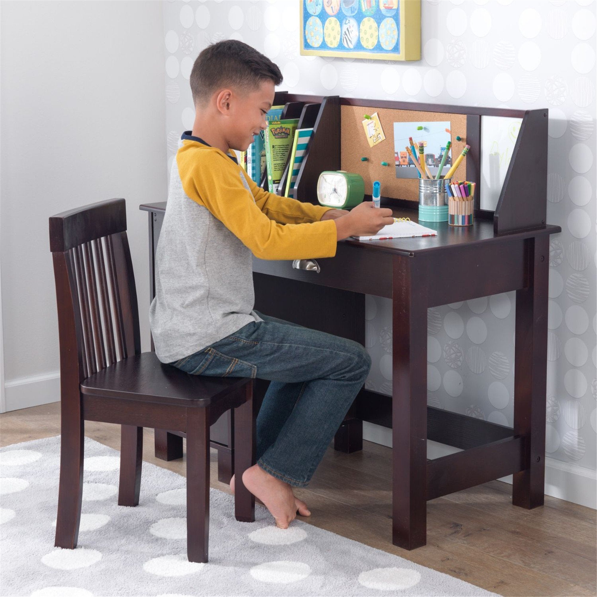 KidKraft Study Desk with Chair - Espresso Wooden Kids Furniture Set for Homework & Drawing - Perfect for Bedroom, Playroom or Homeschooling