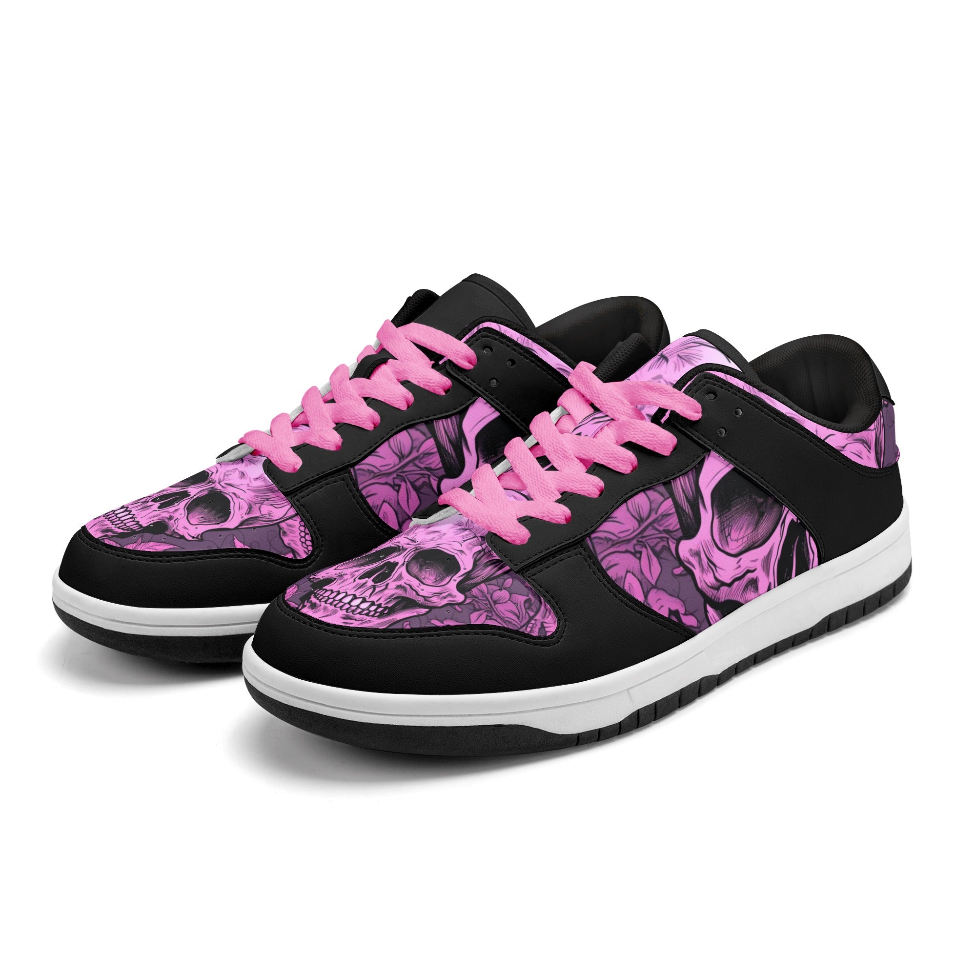 Pink Skull Dunk Low Top Leather Sneakers for Women - Stylish & Comfortable Skate Shoes for Casual Wear, Street Fashion & Sneaker Collectors