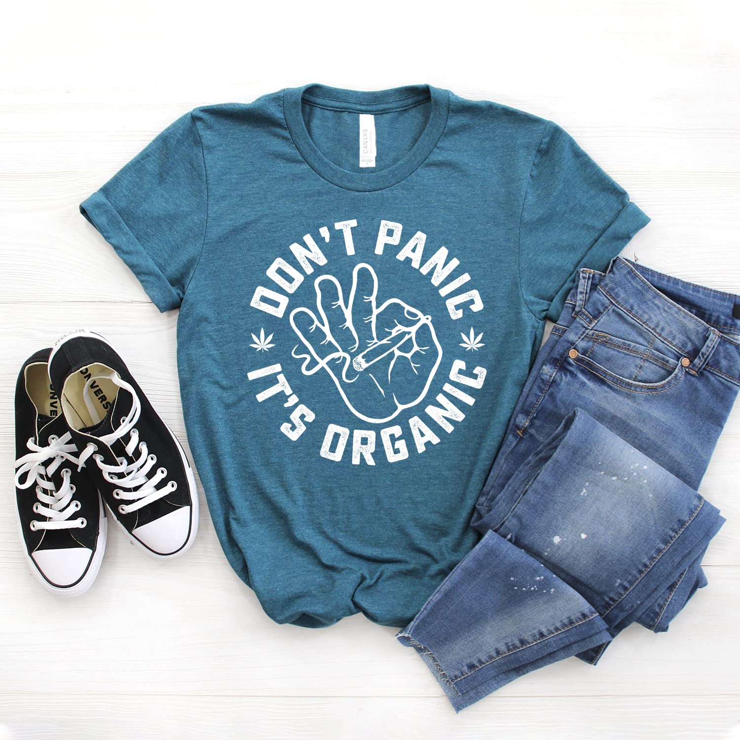 Organic Cannabis T-Shirt - Don’t Panic It’s Organic Weed Shirt - 420 Friendly Unisex Softstyle Tee - Perfect for Festivals, Concerts & Casual Wear