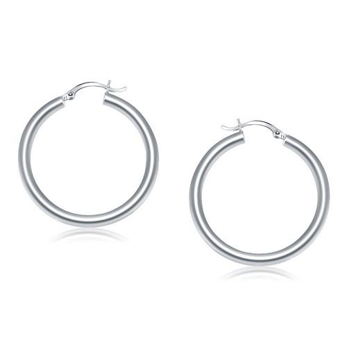 14K White Gold Polished Hoop Earrings for Women - 40mm Classic Round Circle Dangle Earrings - Perfect for Everyday Wear, Parties & Special Occasions