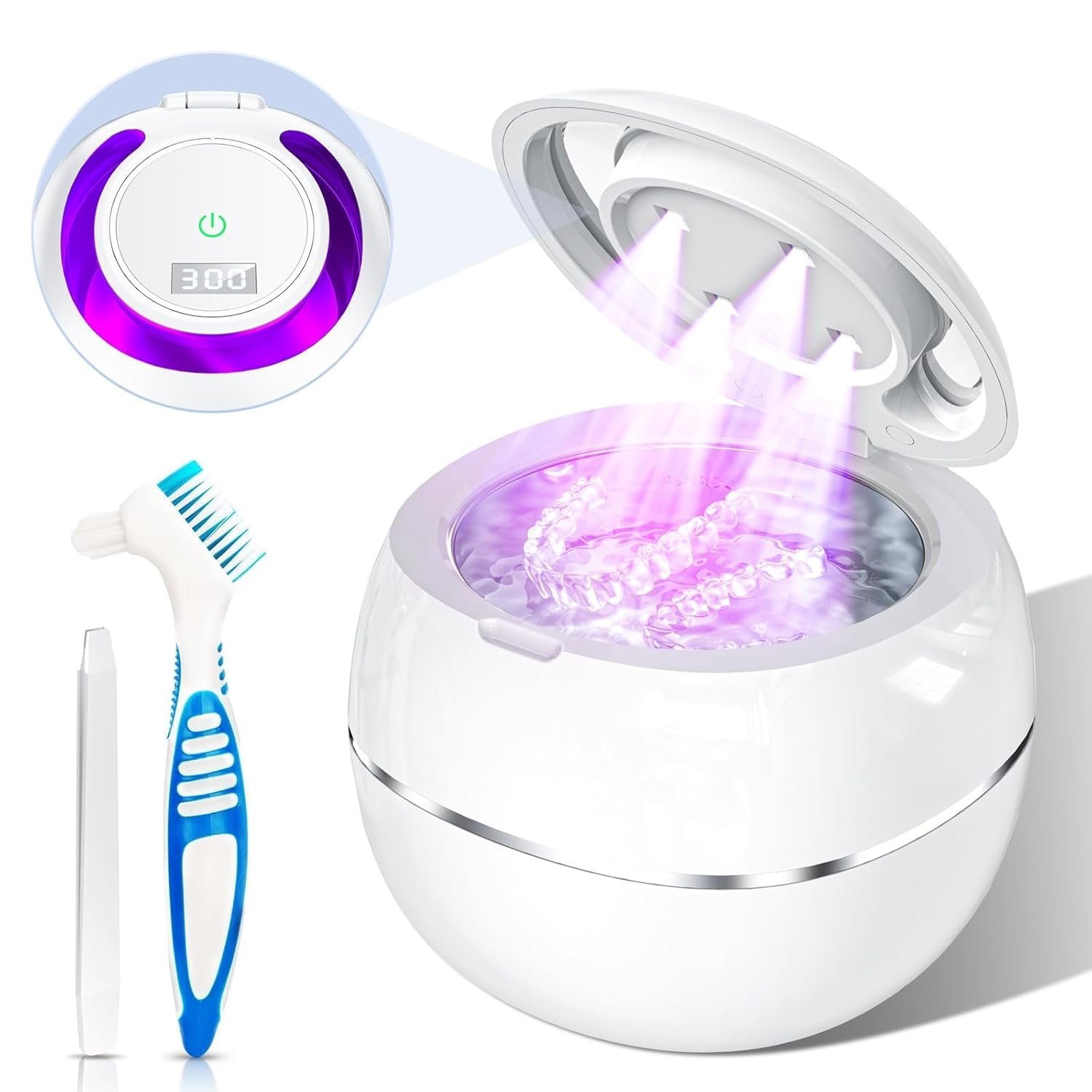 Ultrasonic Retainer Cleaner Machine - 43kHz Dental Appliance Cleaner for Dentures, Mouth Guards, Aligners & Night Guards | Portable & Effective Teeth Whitening Solution | Perfect for Travel & Home Oral Care