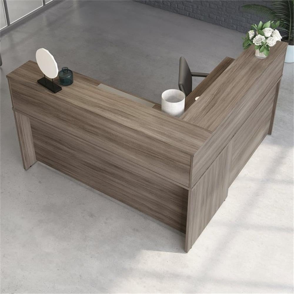 UrbanPro Contemporary Engineered Wood Adjustable L-Shaped Desk with Right/Left Return in Brown Finish - Perfect for Home Office, Study Room & Workspace Organization