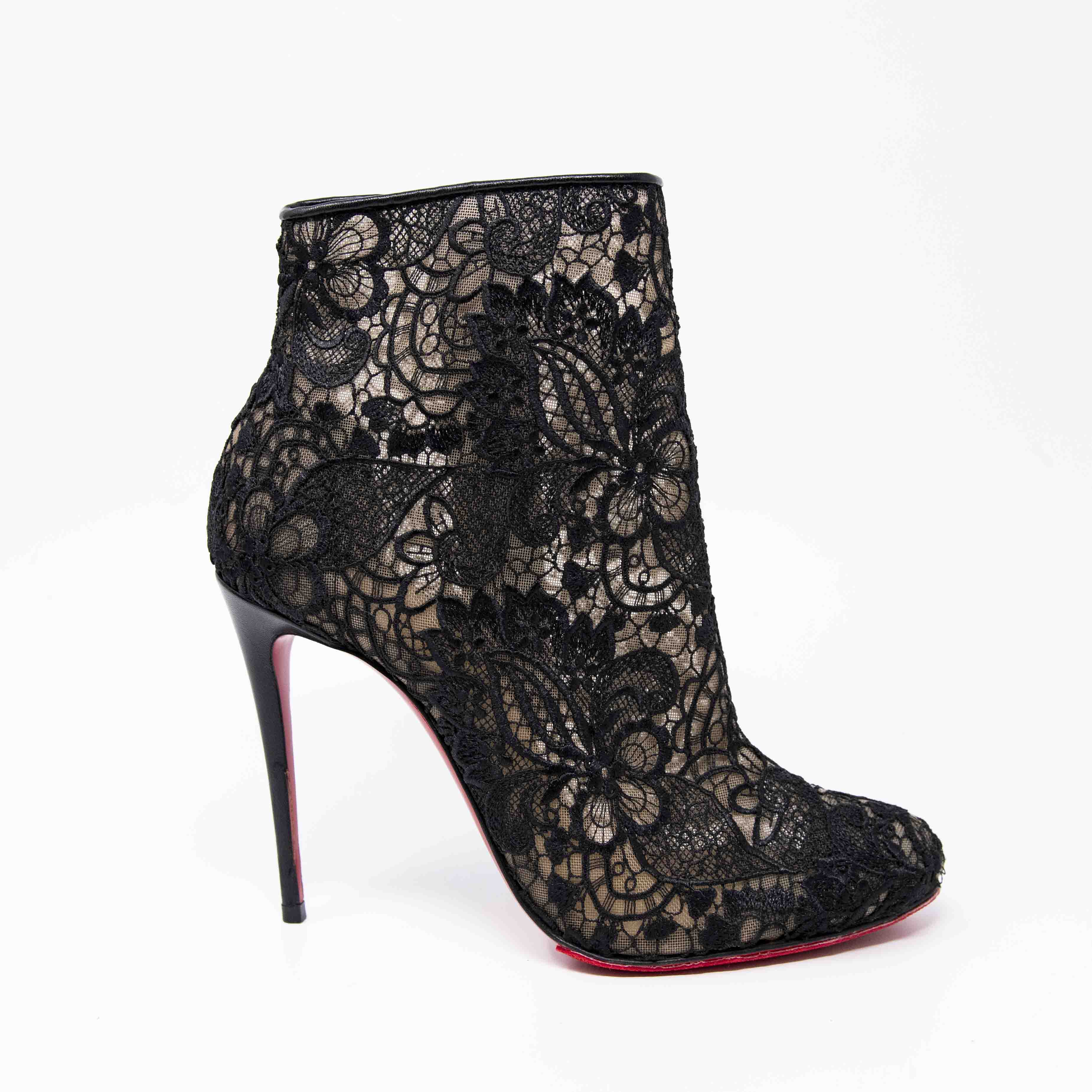 Christian Louboutin Black Miss Tennis Lace-Up Ankle Boots Size 37 - Stylish Women's Fashion Booties for Casual Outings & Night Out