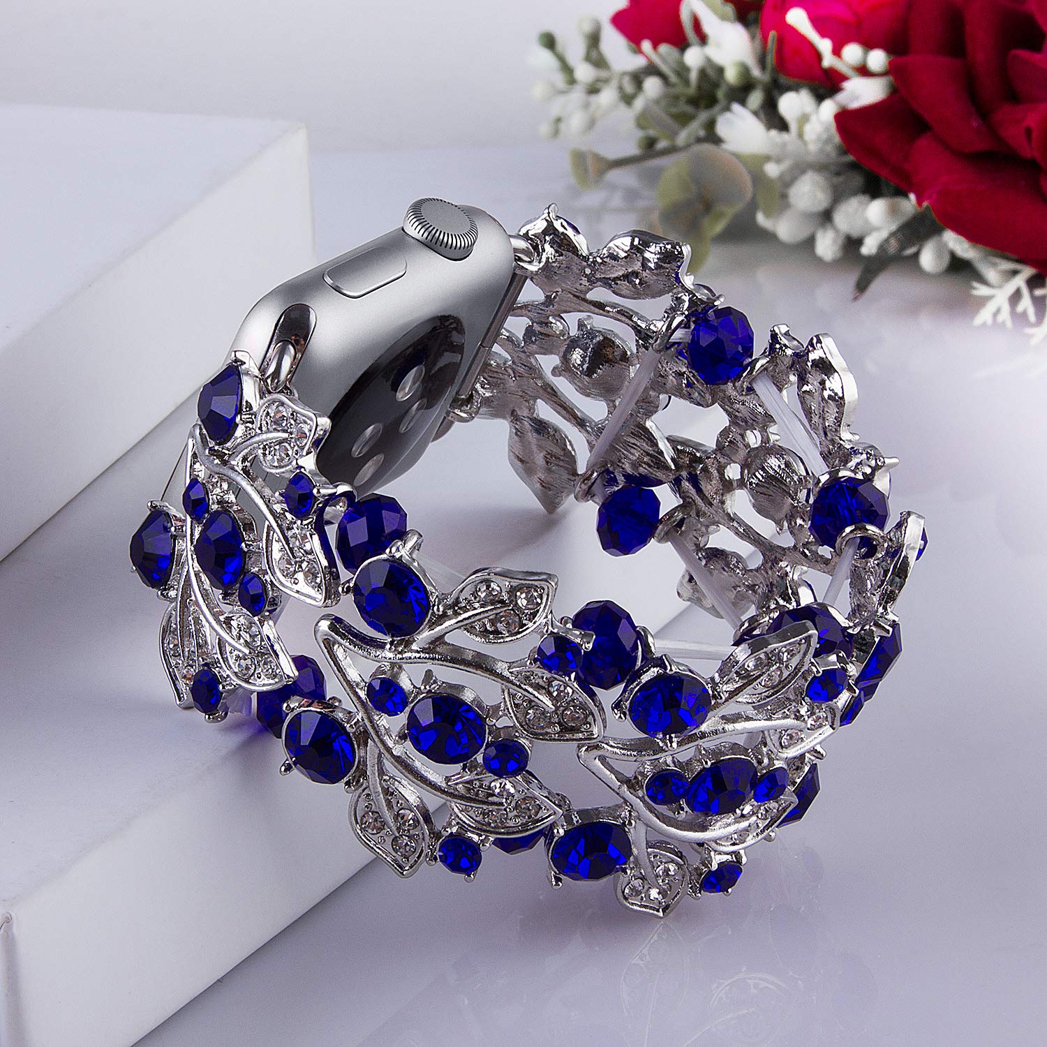 VIQIV Bling Bands Compatible with Apple Watch 38mm 40mm 41mm 42mm 44mm 45mm 49mm - Rhinestone Elastic Jewelry Bracelet Strap for Women - Perfect for Parties, Weddings, and Special Occasions