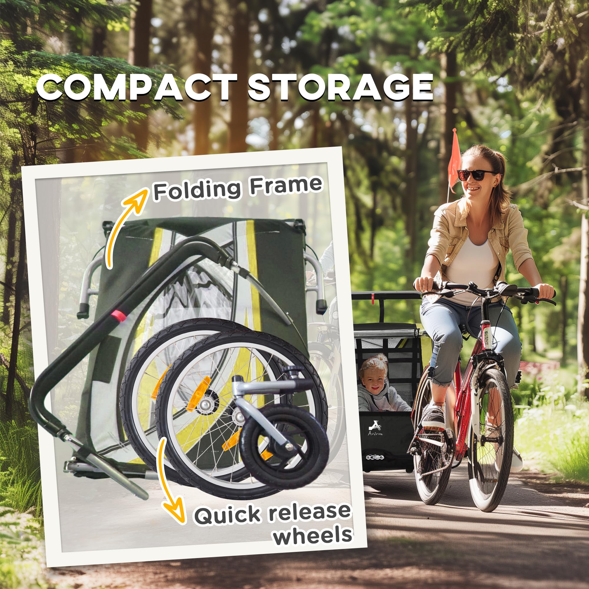 **Aosom 2-in-1 Double Baby Jogging Stroller & Bike Trailer for Kids & Toddlers – Handbrake, 5-Point Harness, Waterproof Cover, Storage Bag, Safety Flag & Reflectors – Perfect for Outdoor Adventures, Running & Biking**
