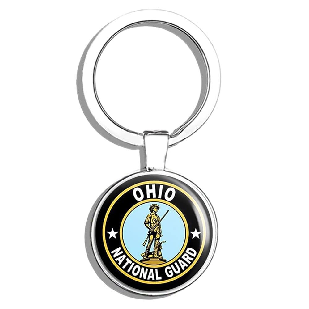 Round Ohio National Guard Seal Double Sided Stainless Steel Keychain - Military Logo Insignia Key Ring Holder for Car Keys, House Keys & Key Finder (Perfect for Military Enthusiasts & Gift Giving)
