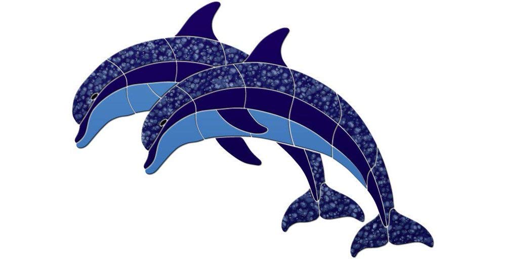 Blue Crystal Double Dolphins Ceramic Swimming Pool Mosaic Tile - 68