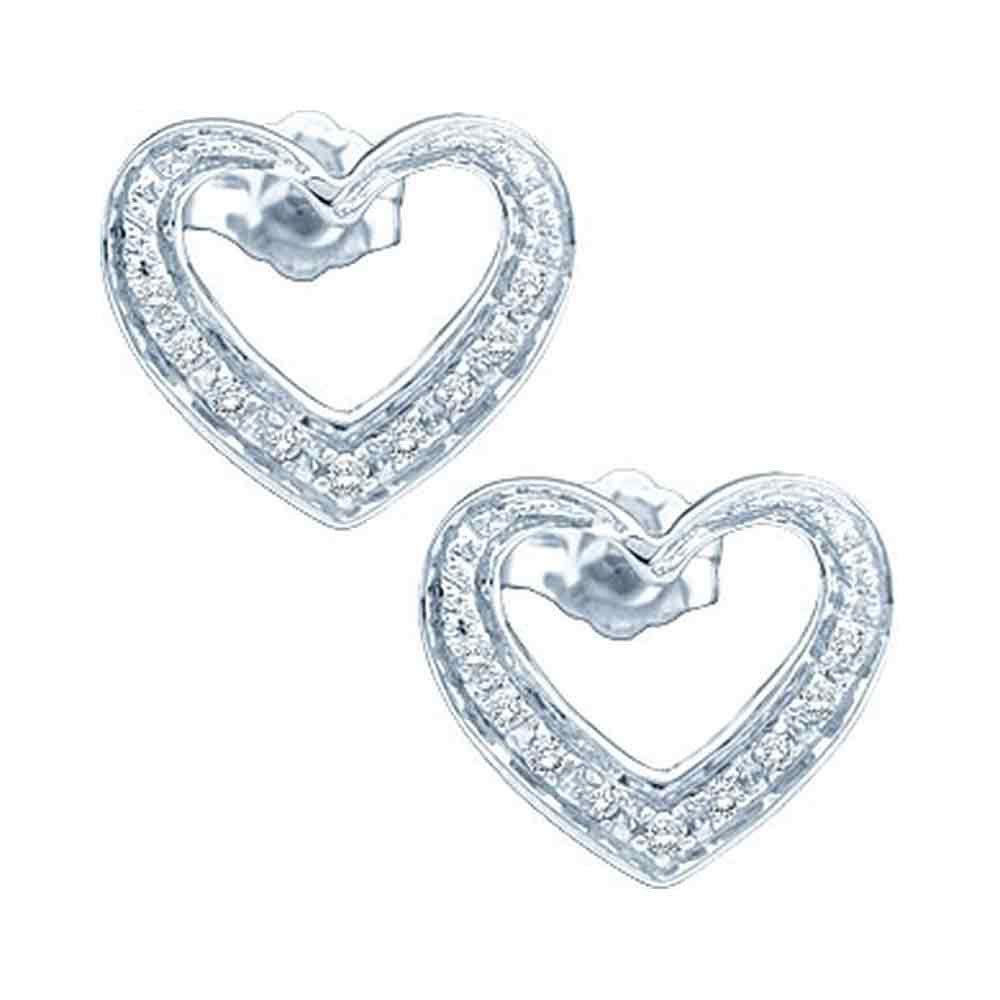 10K White Gold Round Diamond Heart Cluster Screwback Earrings for Women - 1/8 Cttw - Perfect for Valentine's Day, Anniversary Gifts & Special Occasions