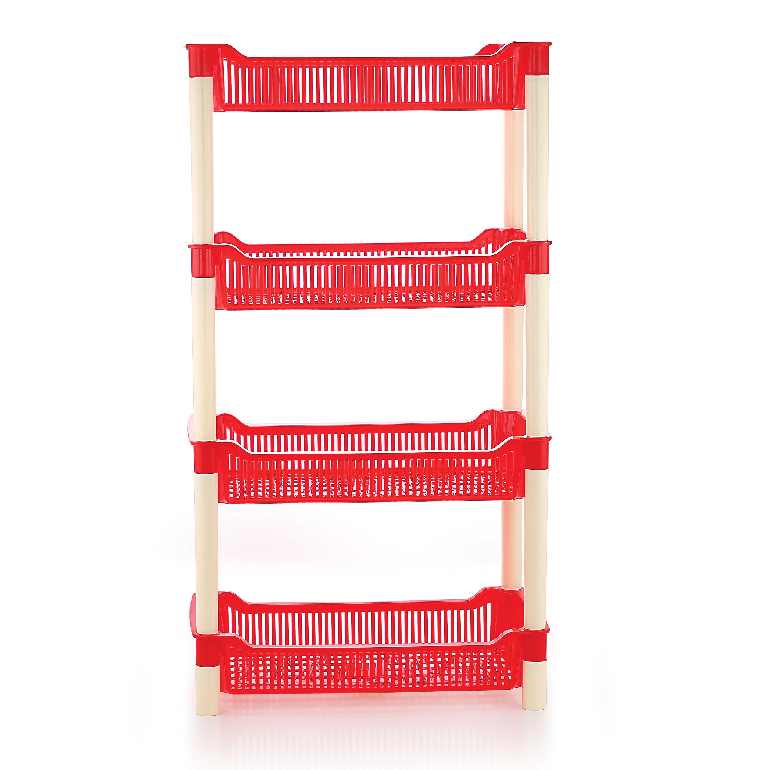 MOLTRES Bolero 4-Tier Multi-Purpose Storage Rack for Office Kitchen Bathroom - 45x28x107cm Free Standing Organizer Shelf (Red) | Space Saving Solution for Small Rooms & Clutter Organization