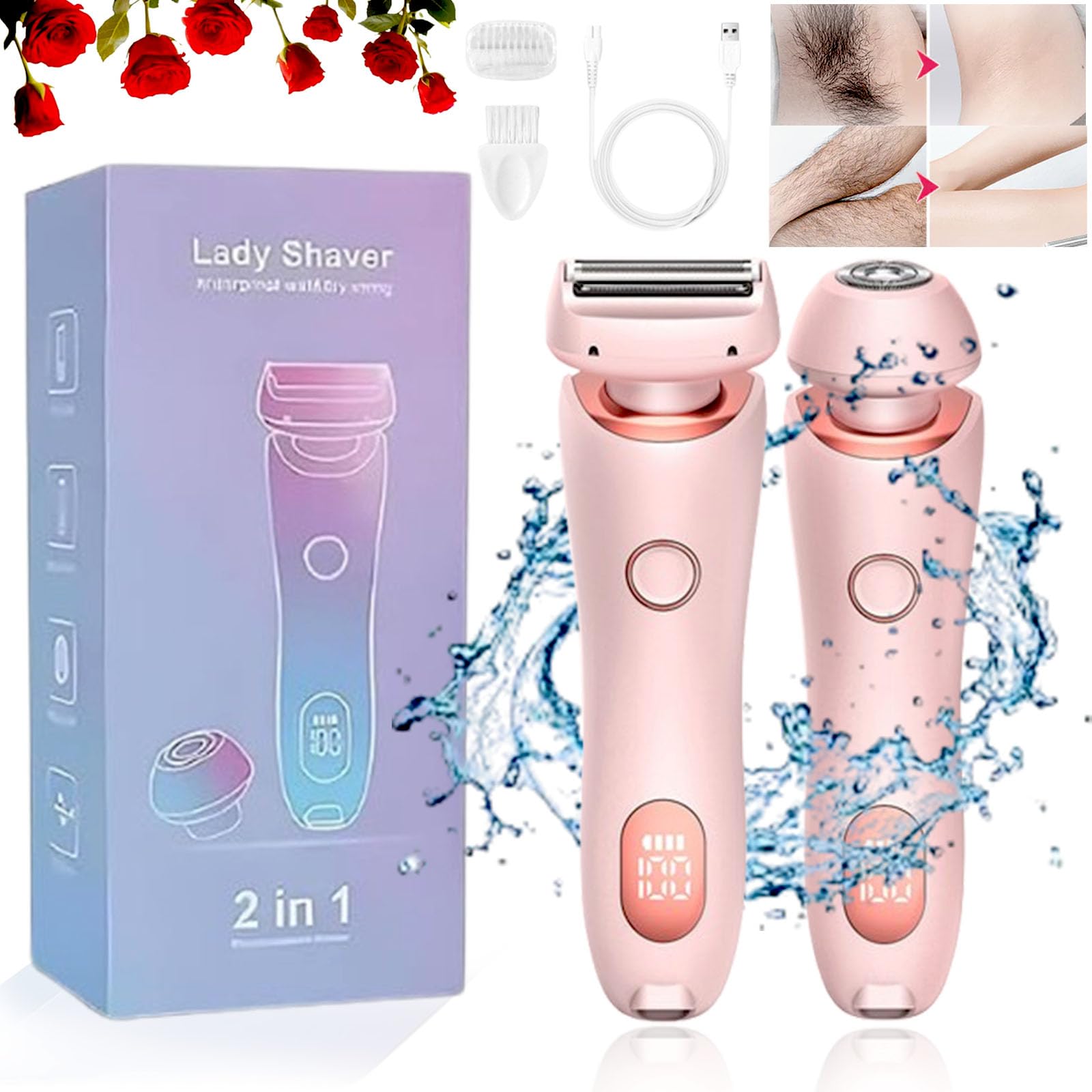 Smooth Shave Razor for Women - Multifunctional Electric Shaver with Removable Head for Legs, Arms, Underarms & Bikini Area - Pink | Painless Hair Removal for Sensitive Skin, Travel & Gym Use
